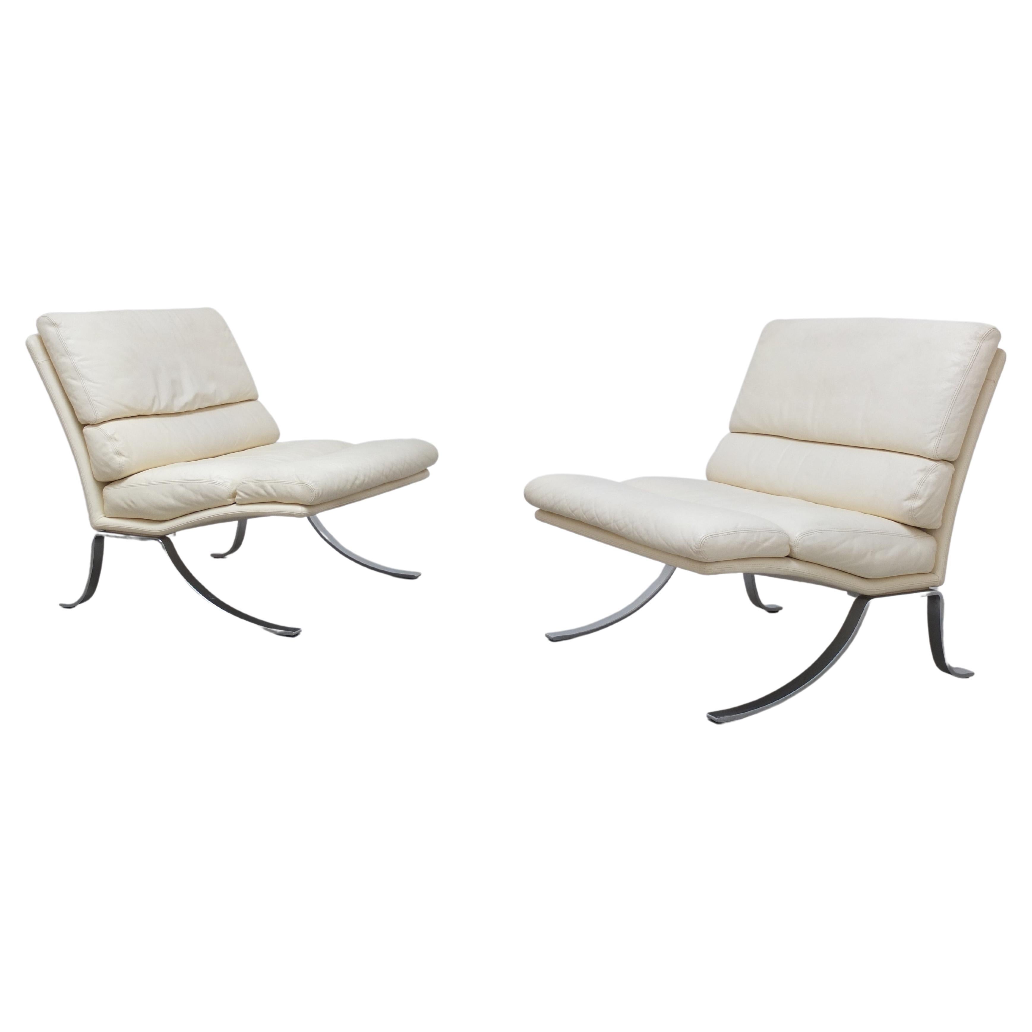 Rare Pair of Belgian Modernist Lounge Chairs with Ottoman by Durlet, 1970s