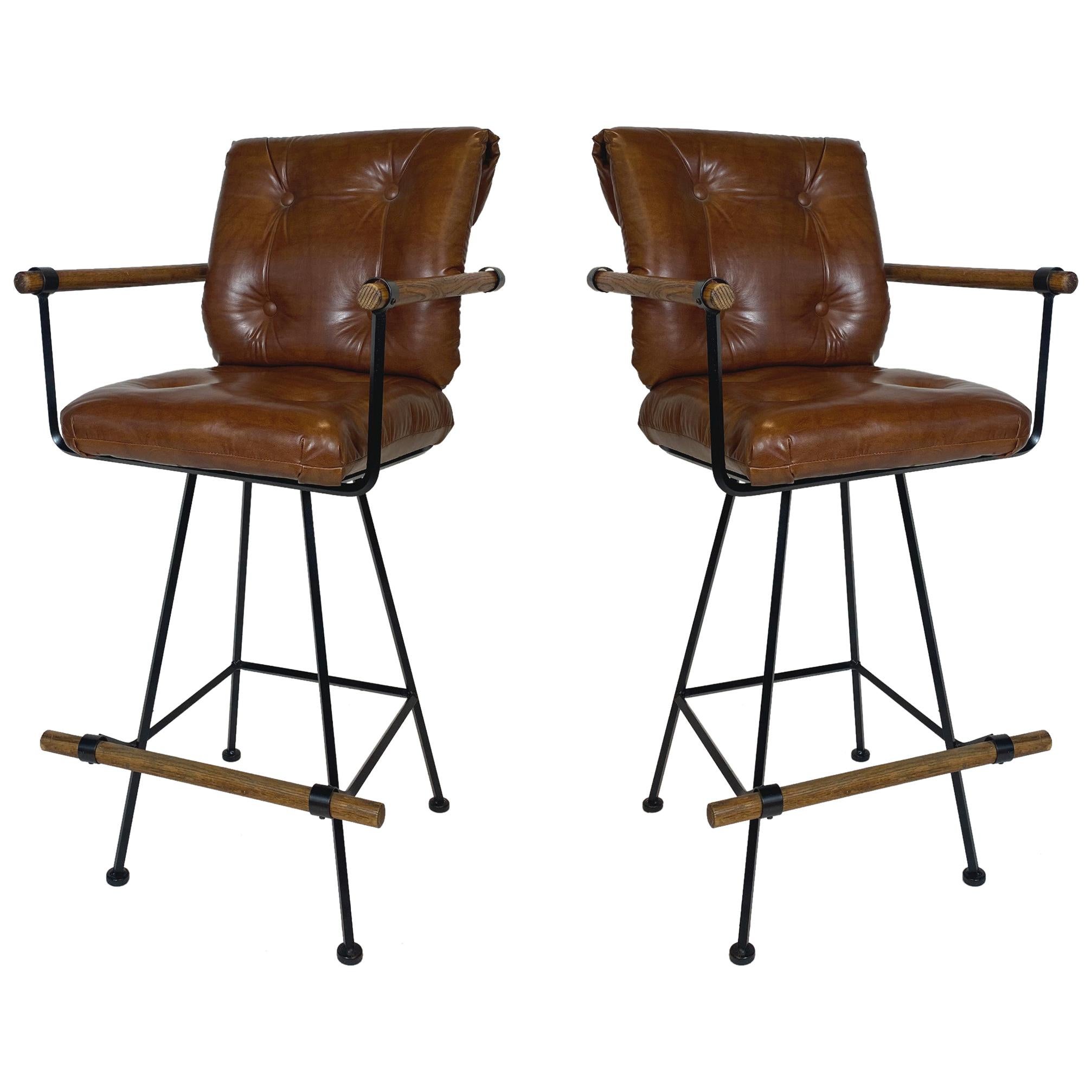 Rare Pair of Billiard Stools with Arms by Cleo Baldon for Terra