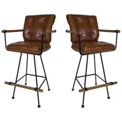 Rare Pair of Billiard Stools with Arms by Cleo Baldon for Terra