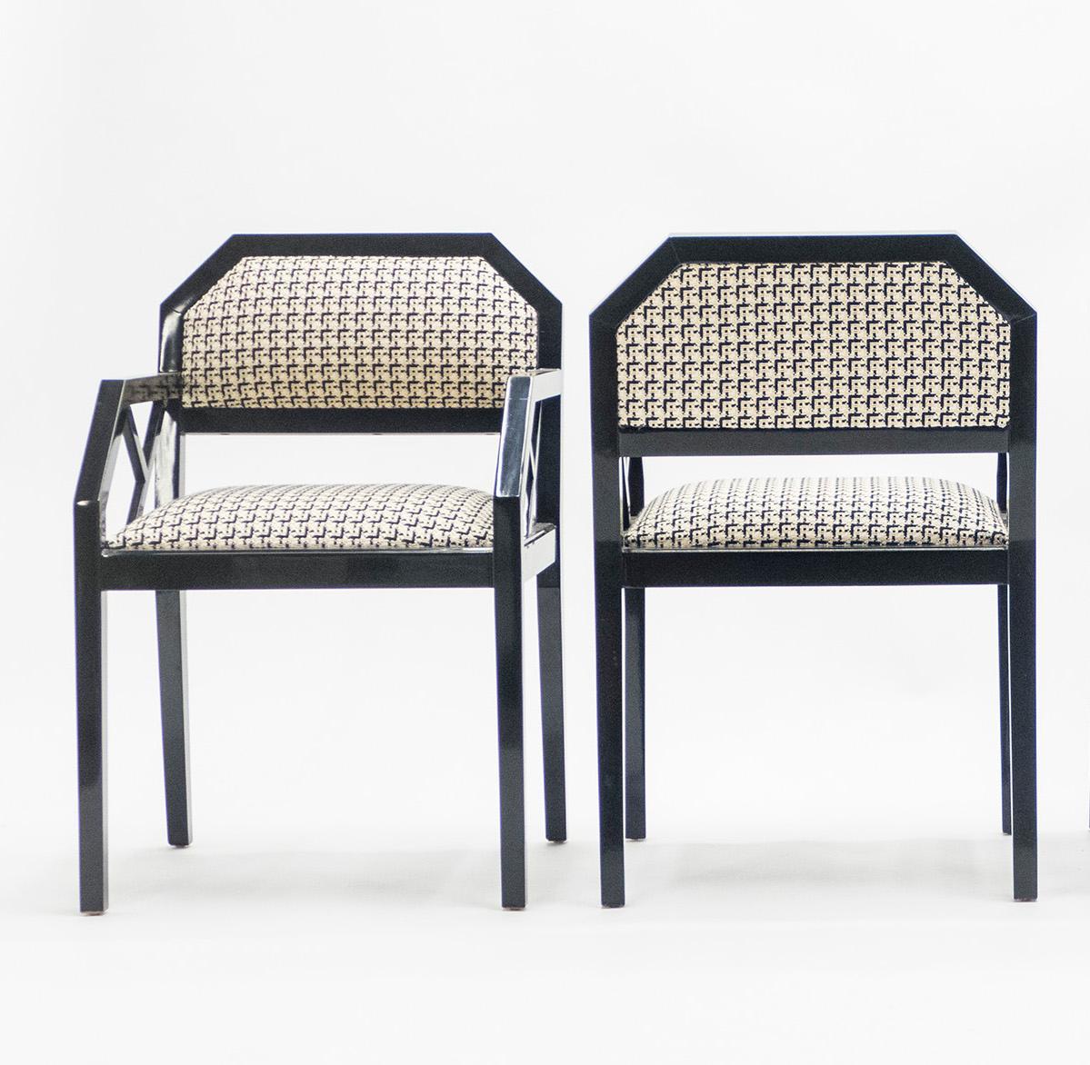 Mid-Century Modern Rare Pair of Black Lacquer Chairs J.C. Mahey, 1970s For Sale