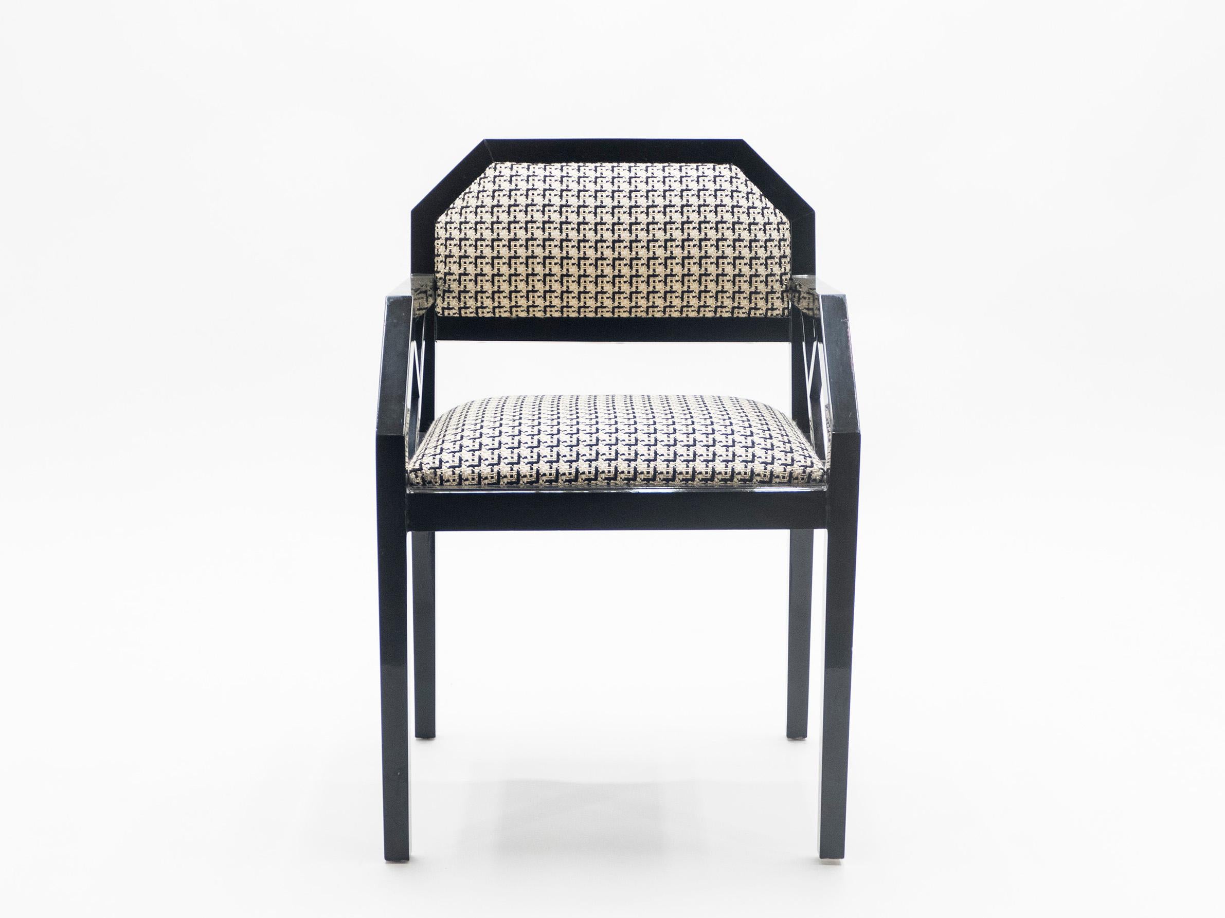 French Rare Pair of Black Lacquer Chairs J.C. Mahey, 1970s For Sale