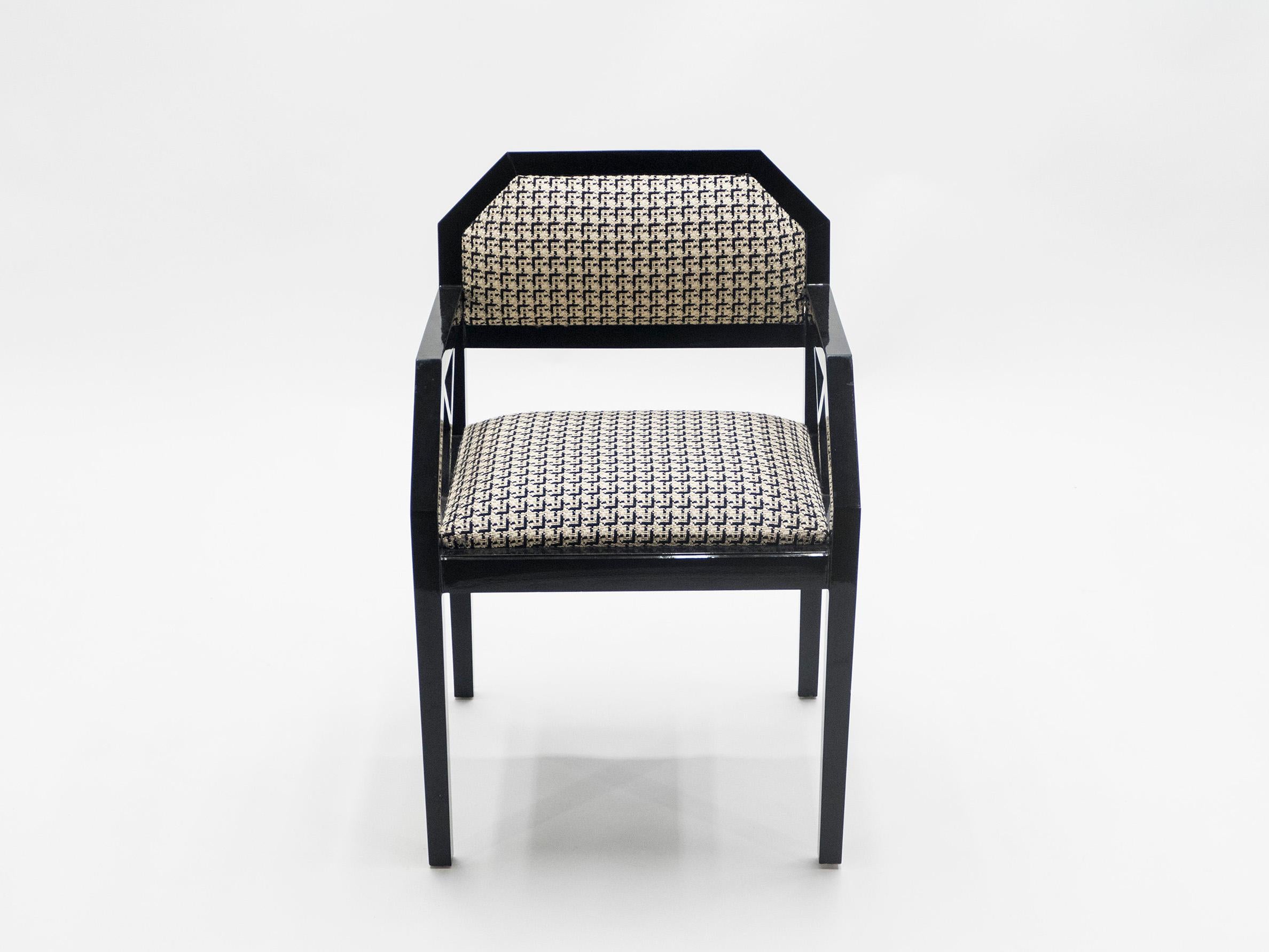 Rare Pair of Black Lacquer Chairs J.C. Mahey, 1970s In Good Condition For Sale In Paris, IDF