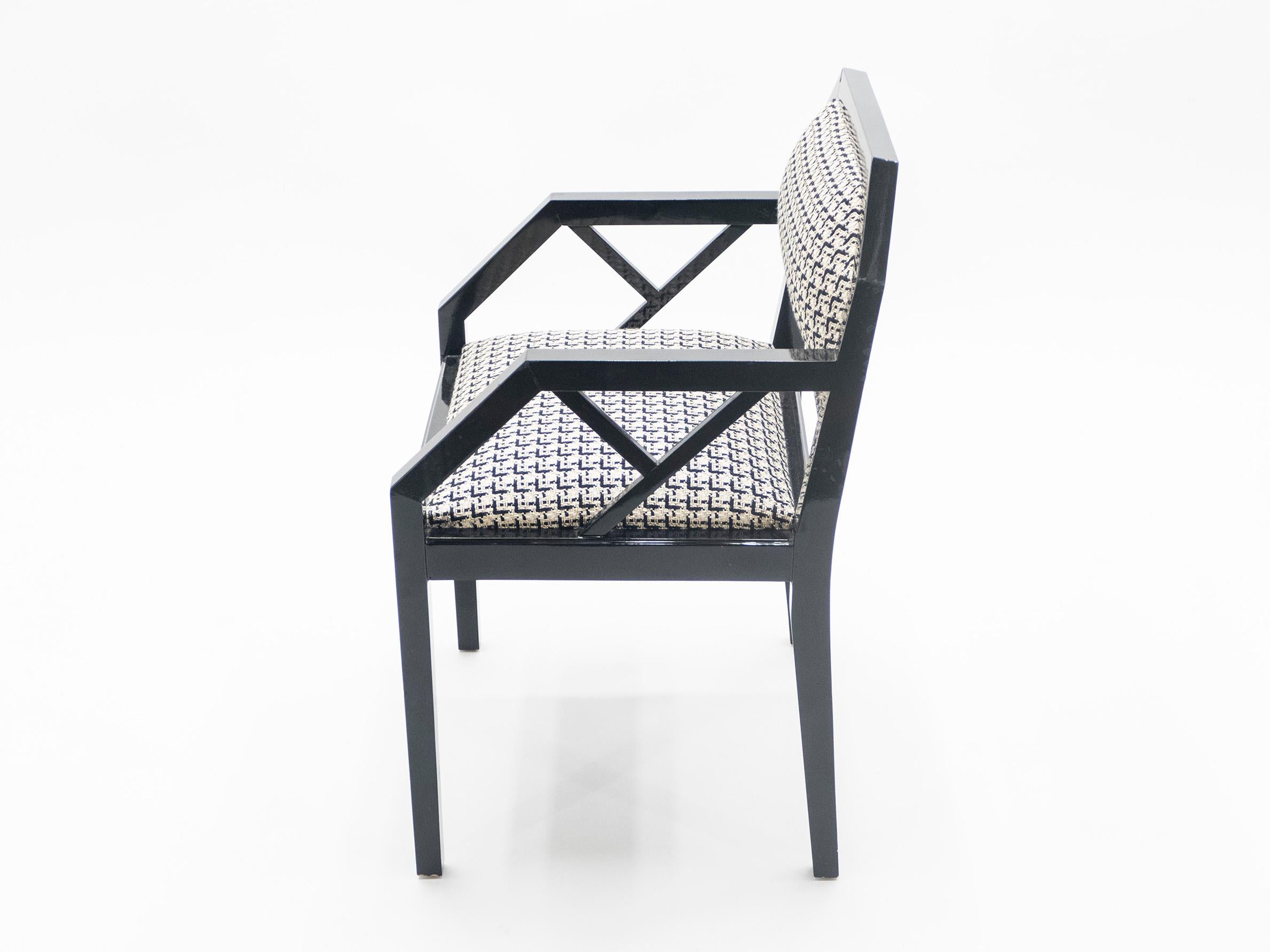 Late 20th Century Rare Pair of Black Lacquer Chairs J.C. Mahey, 1970s For Sale