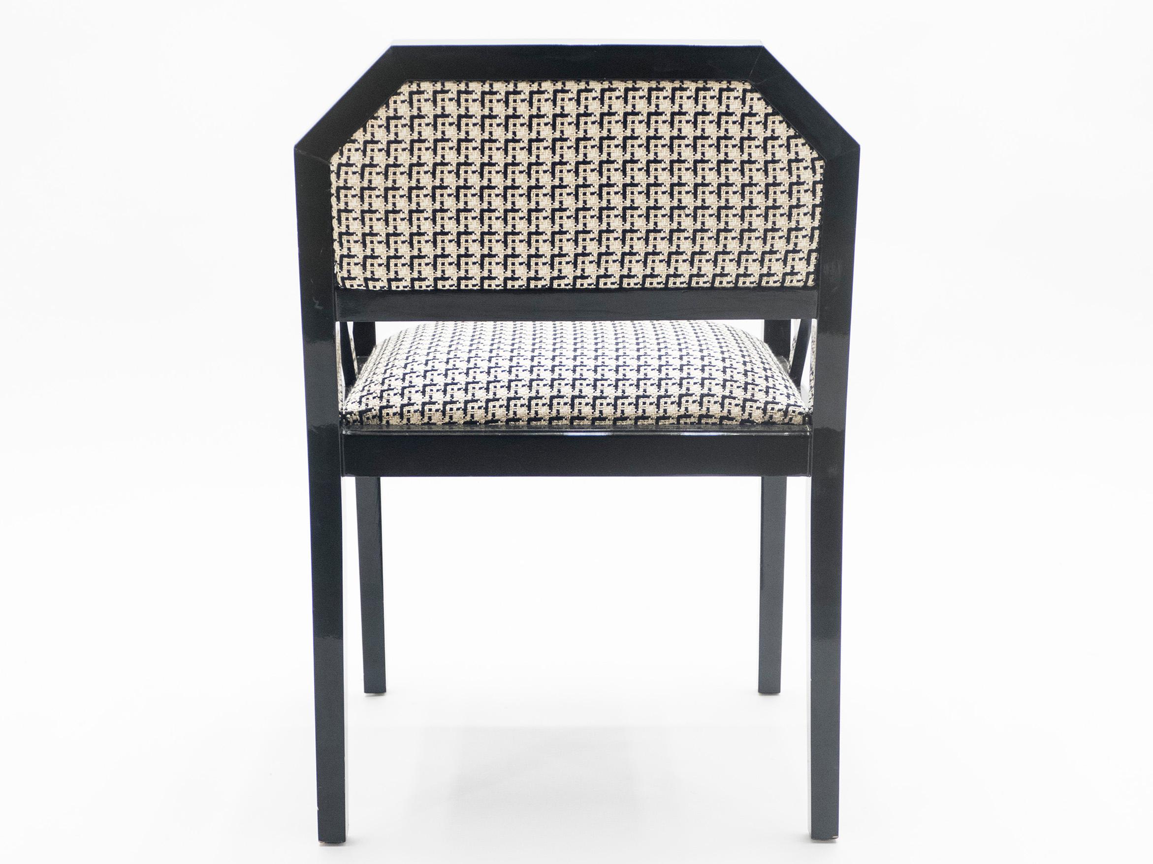 Wood Rare Pair of Black Lacquer Chairs J.C. Mahey, 1970s For Sale