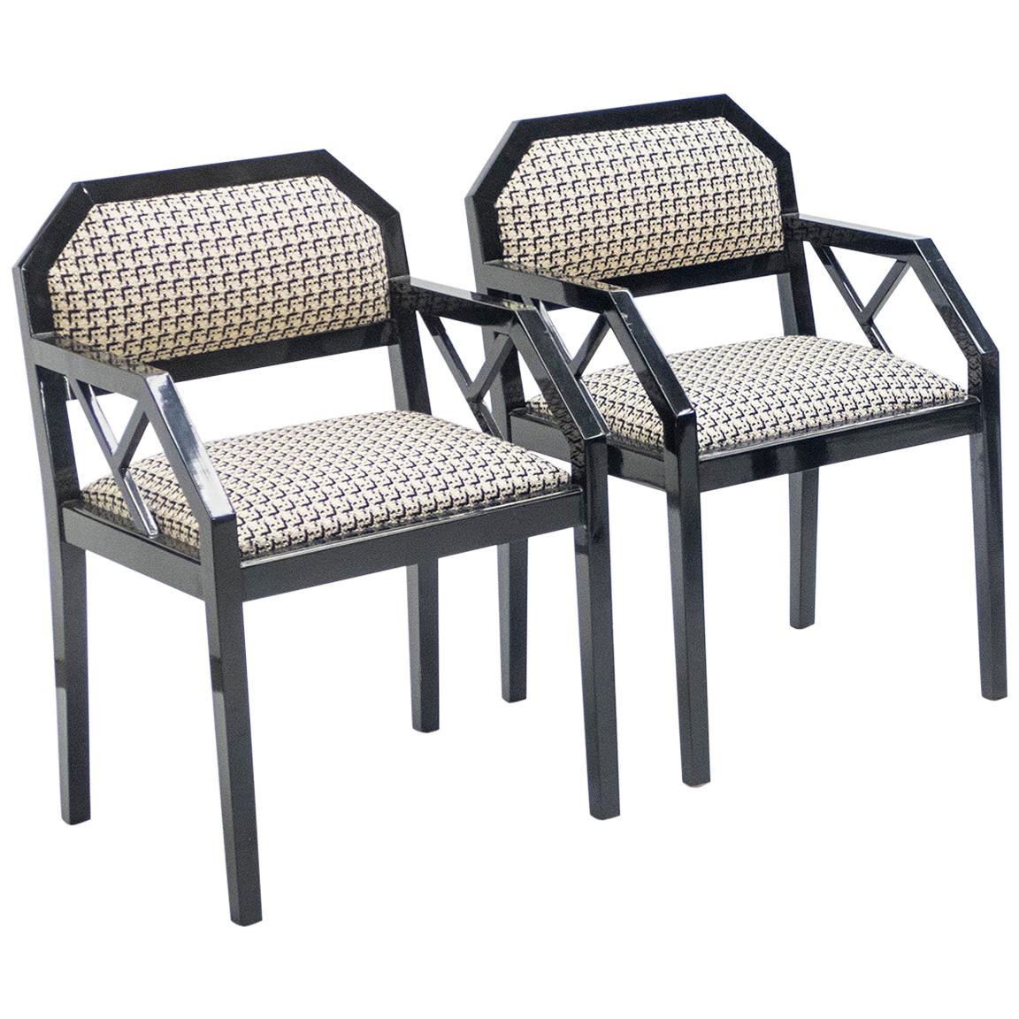 Rare Pair of Black Lacquer Chairs J.C. Mahey, 1970s For Sale