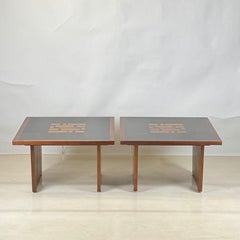 Rare Pair of Black Resin and Walnut Inlay End Tables by Frank Rohloff