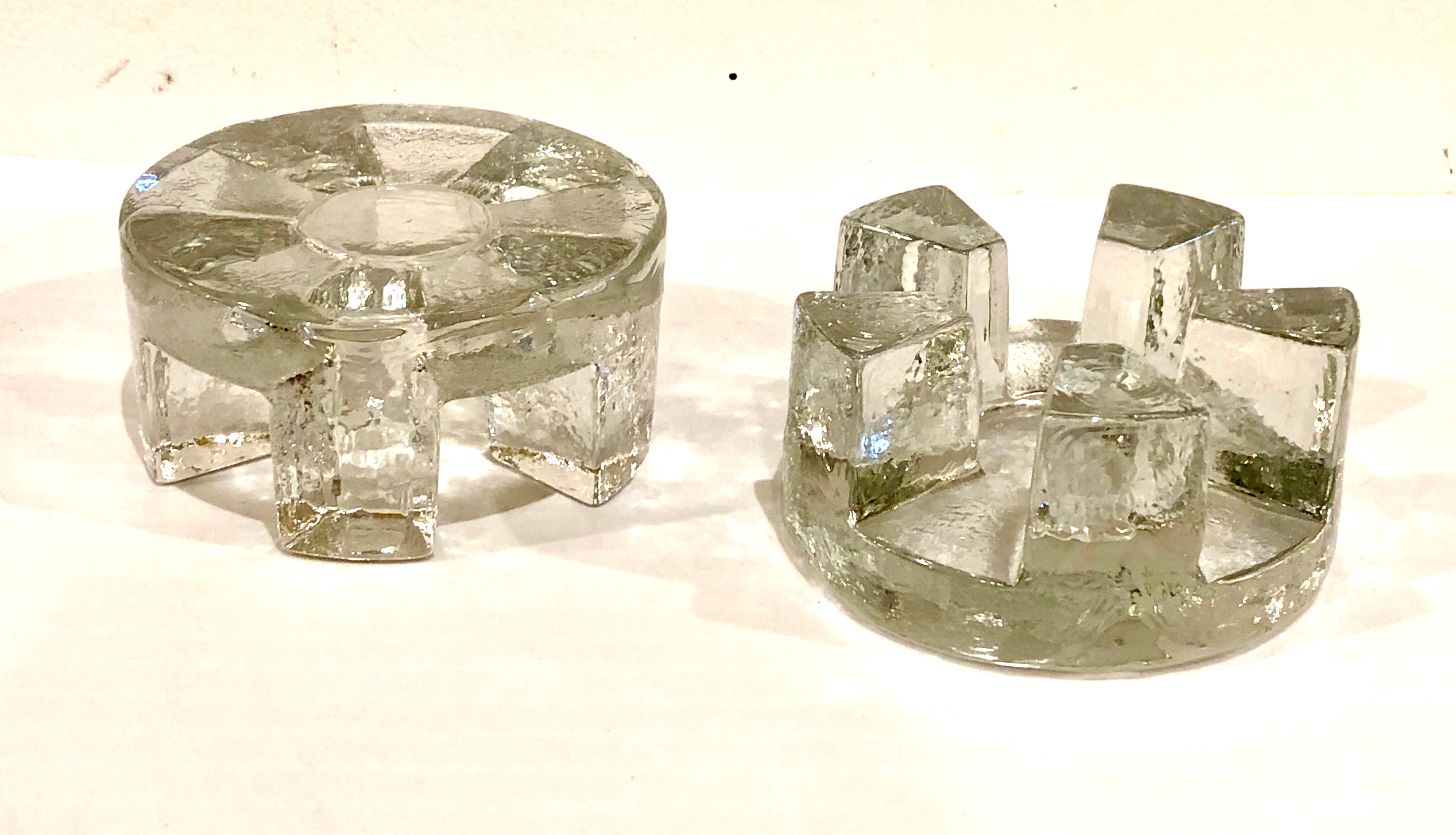 Rare pair of blown glass candle holders by Blenko glass, beautiful condition clear glass.