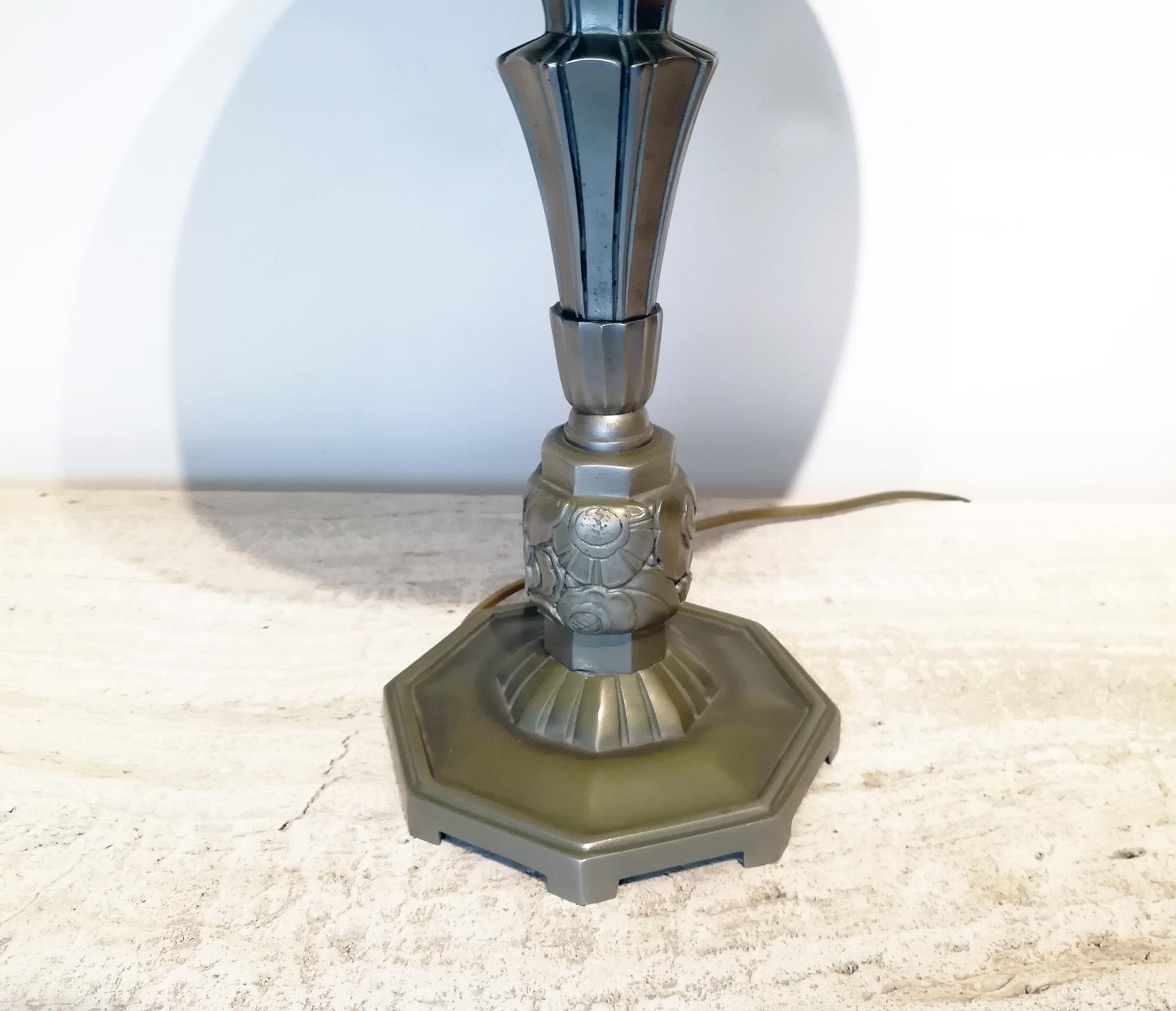 20th Century Rare Pair of blue French Art Deco Table Lamps designed by Degue For Sale