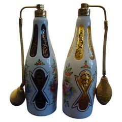 Antique Rare Pair of Bohemian Amethyst Yellow Moser Perfume Bottles Bergdorf Goodman