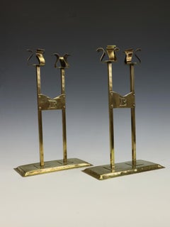 Rare Pair of Brass Candlesticks, Attributed to the Margaret Gilmour School