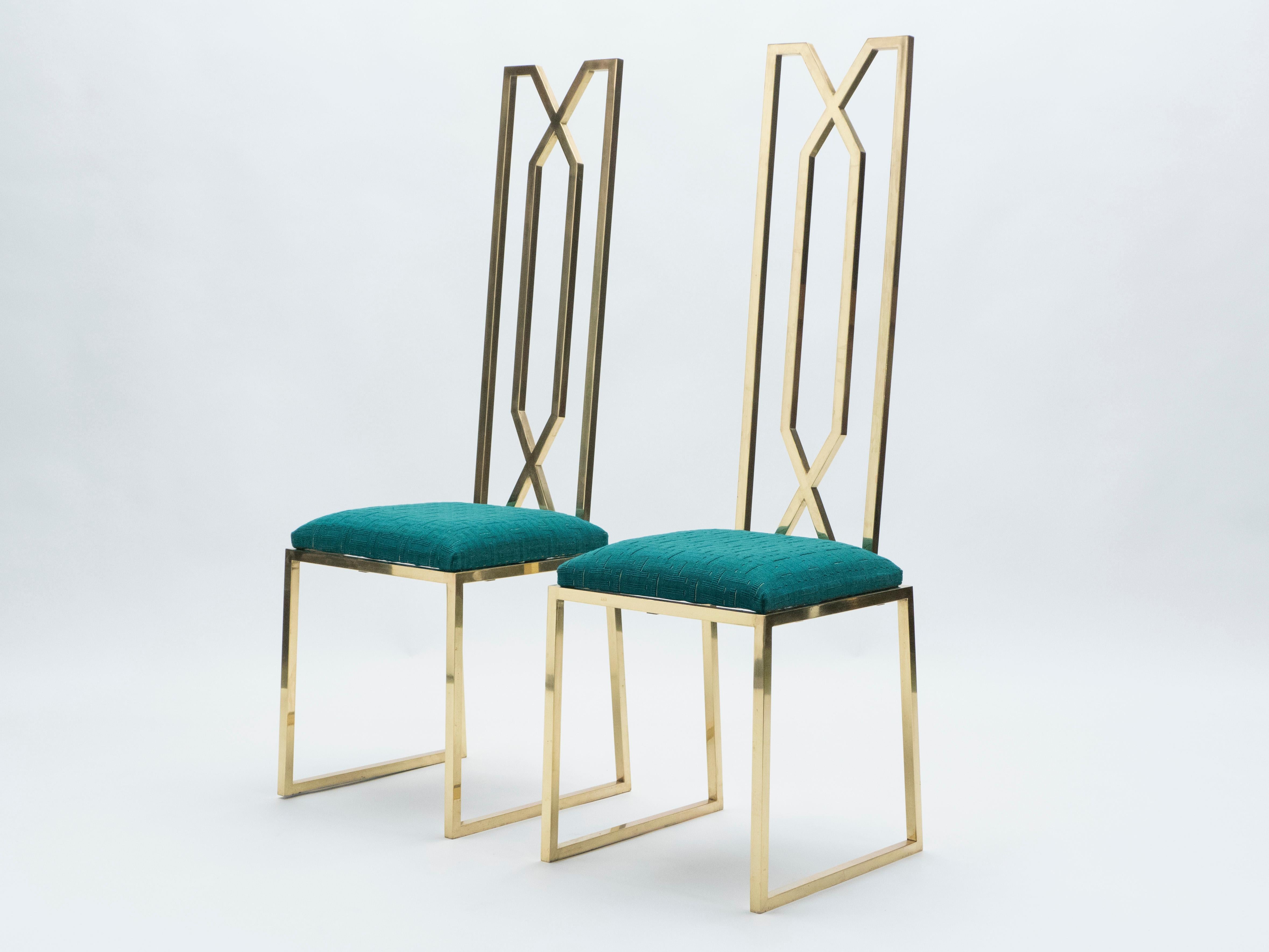Mid-Century Modern Rare Pair of Brass Chairs Signed by Alain Delon for Jean Charles, 1970s