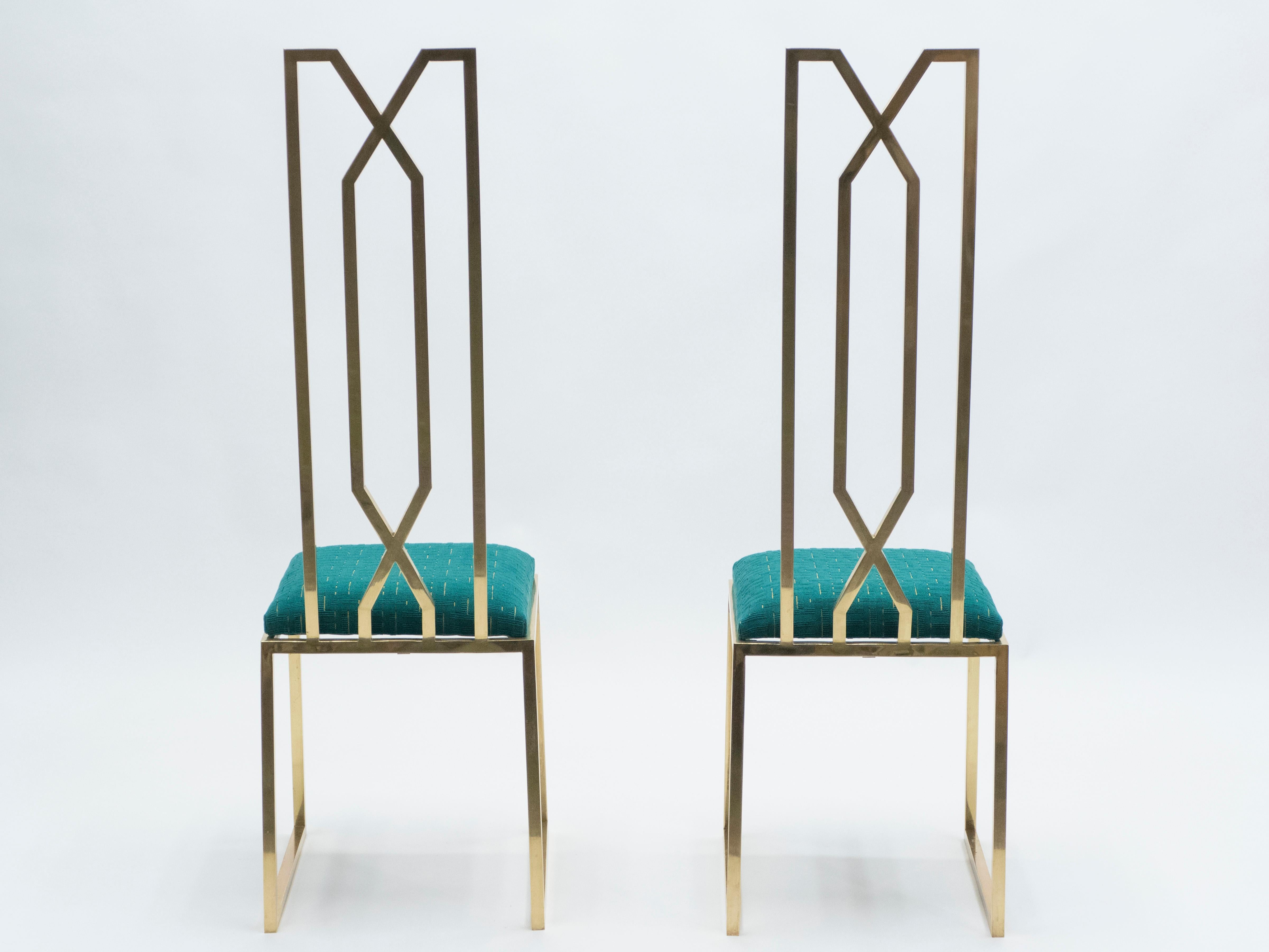 French Rare Pair of Brass Chairs Signed by Alain Delon for Jean Charles, 1970s