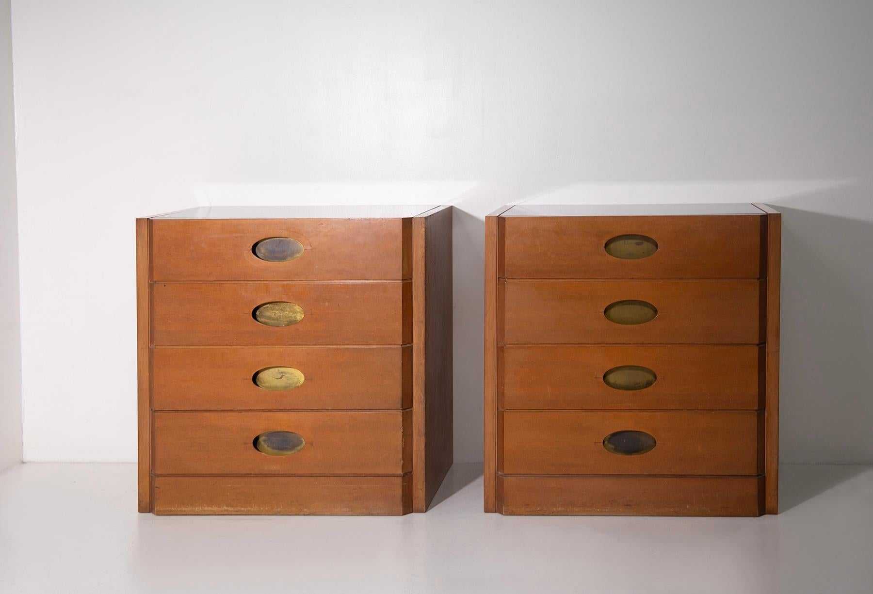 Mid-Century Modern Rare Pair of Brass chests of drawers by Luigi Caccia Dominioni For Sale