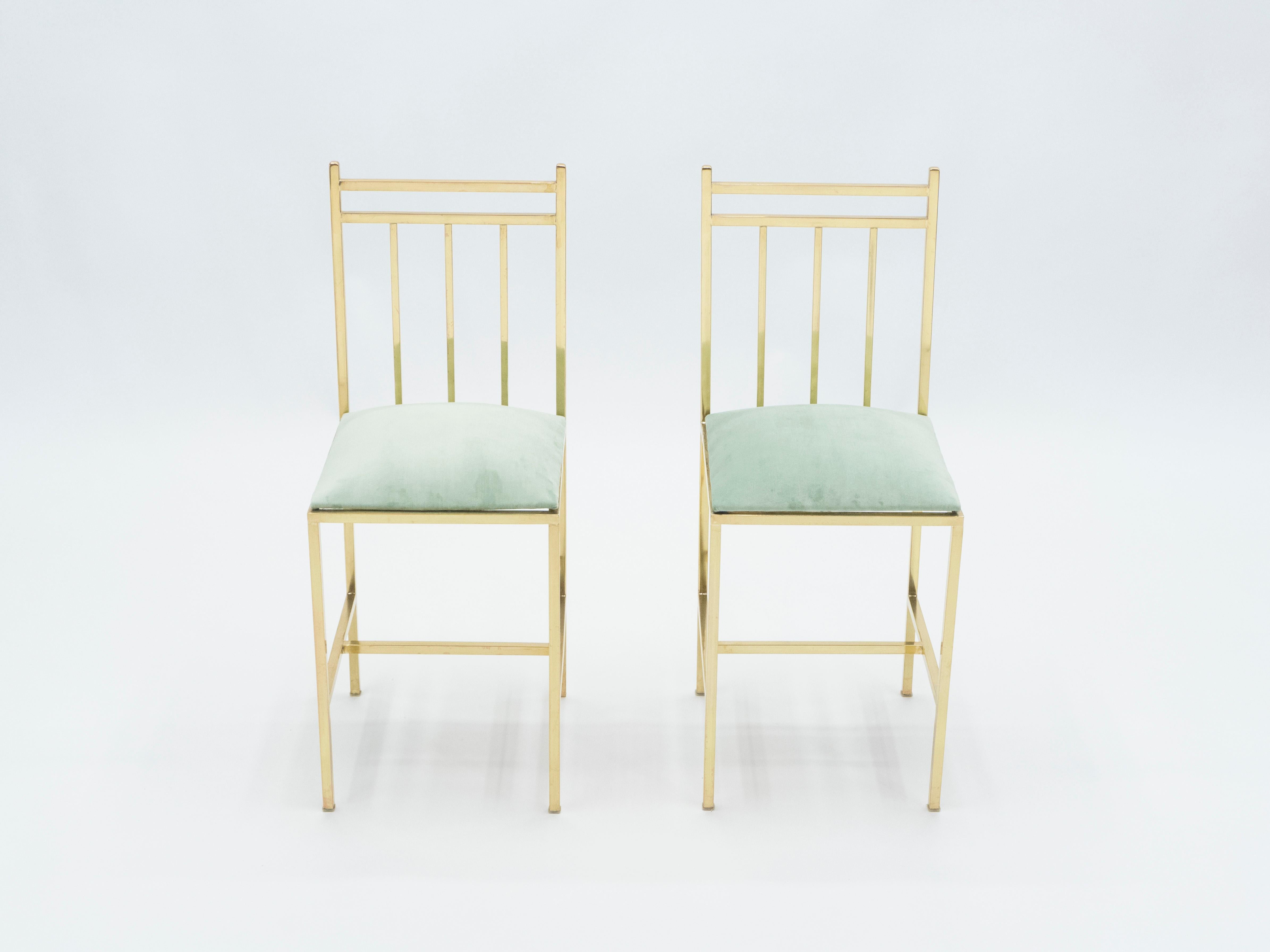 Mid-Century Modern Rare Pair of Brass Child's Chairs Attributed to Marc Du Plantier, 1960s For Sale