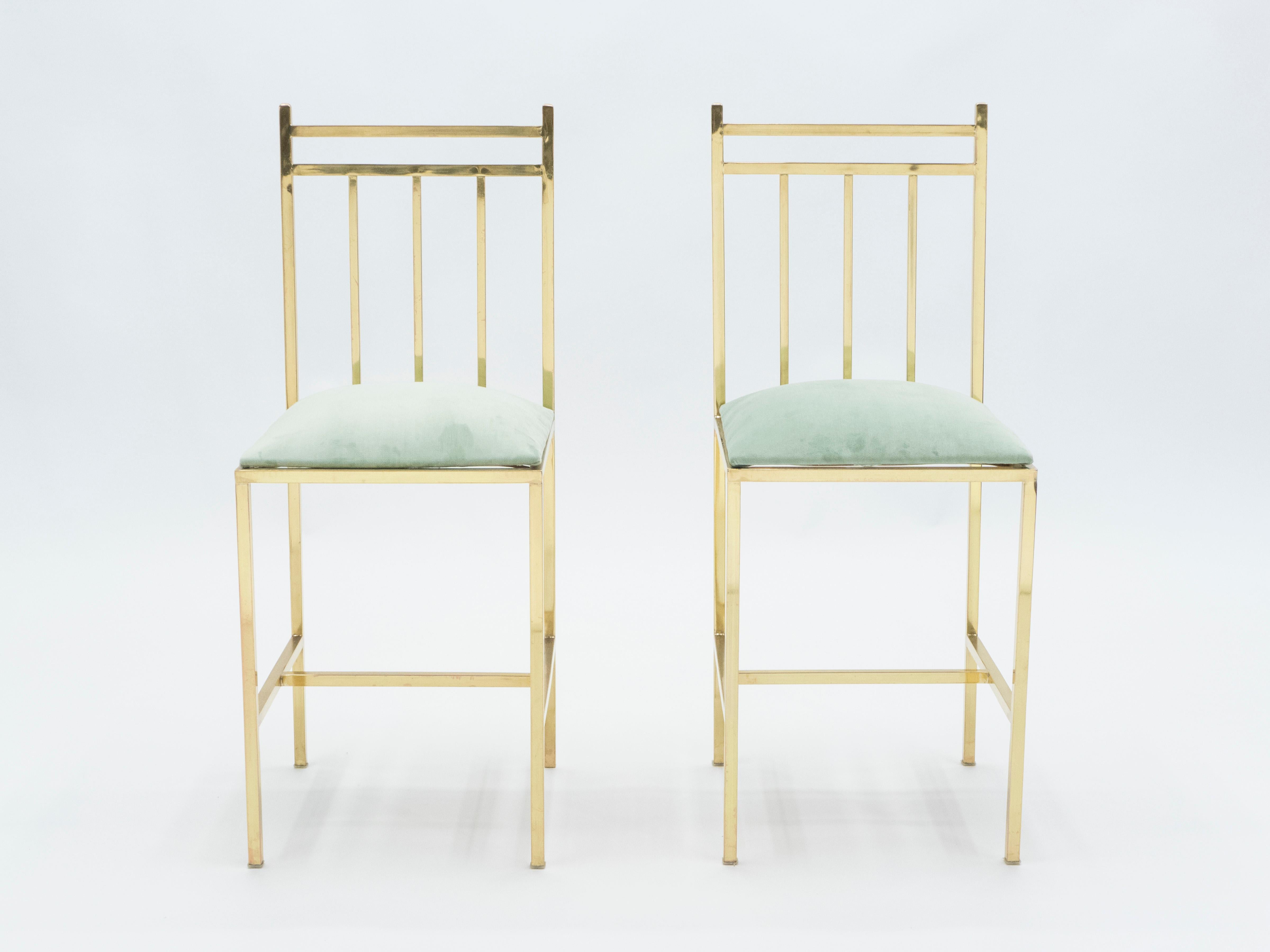 Milieu du XXe siècle Rare paire de chaises d'enfant en laiton attribuée à Marc Du Plantier, années 1960 en vente
