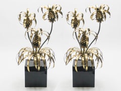 Rare Pair of Brass Maison Jansen Pineapple Floor Lamps, 1970s