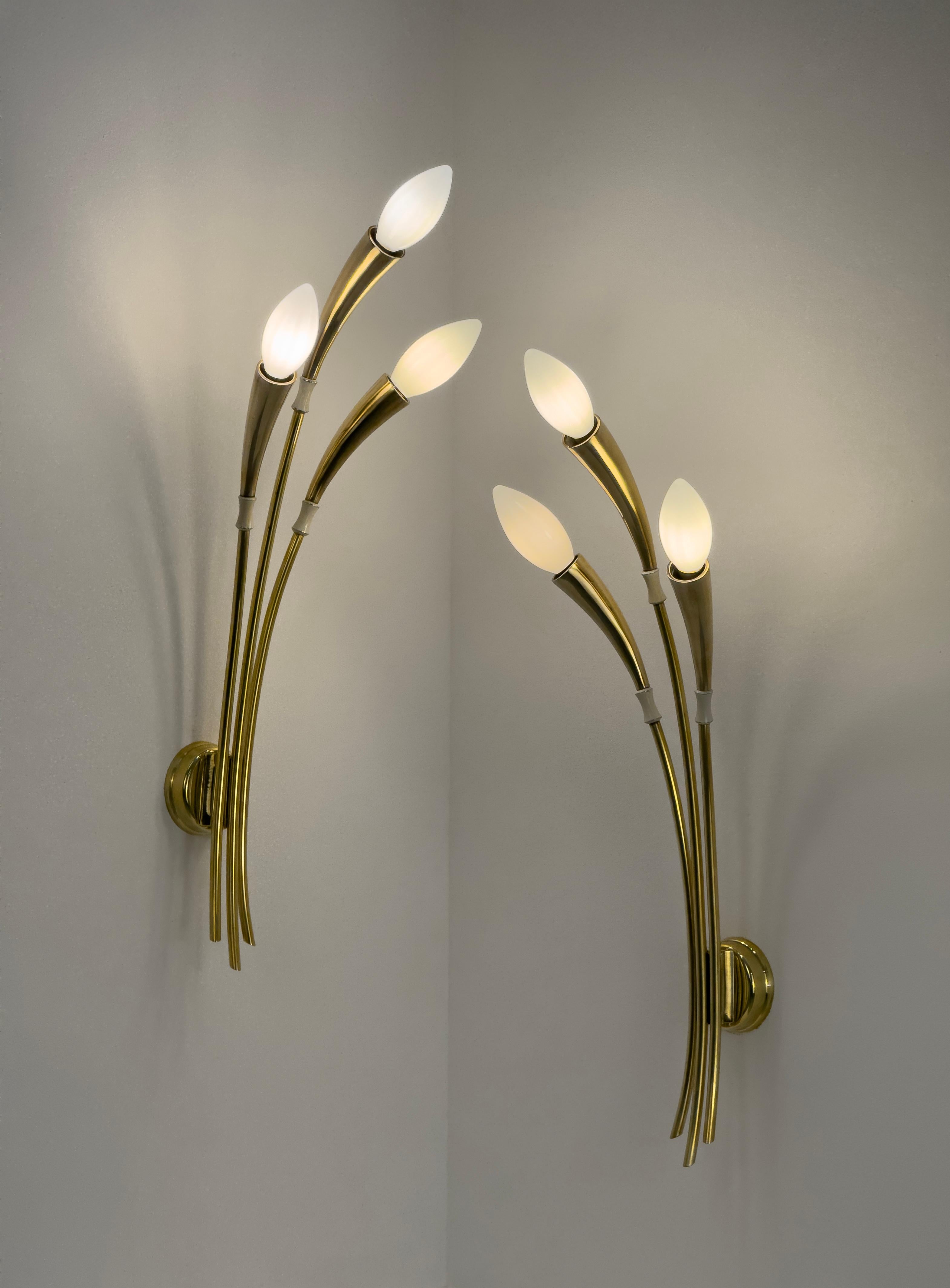 Queste due applique degli anni '50, progettate e prodotte in Italia, emanano l'eleganza e la raffinatezza senza tempo tipiche del design di metà secolo. Torlasco, un rinomato designer italiano, era noto per il suo approccio innovativo e artistico