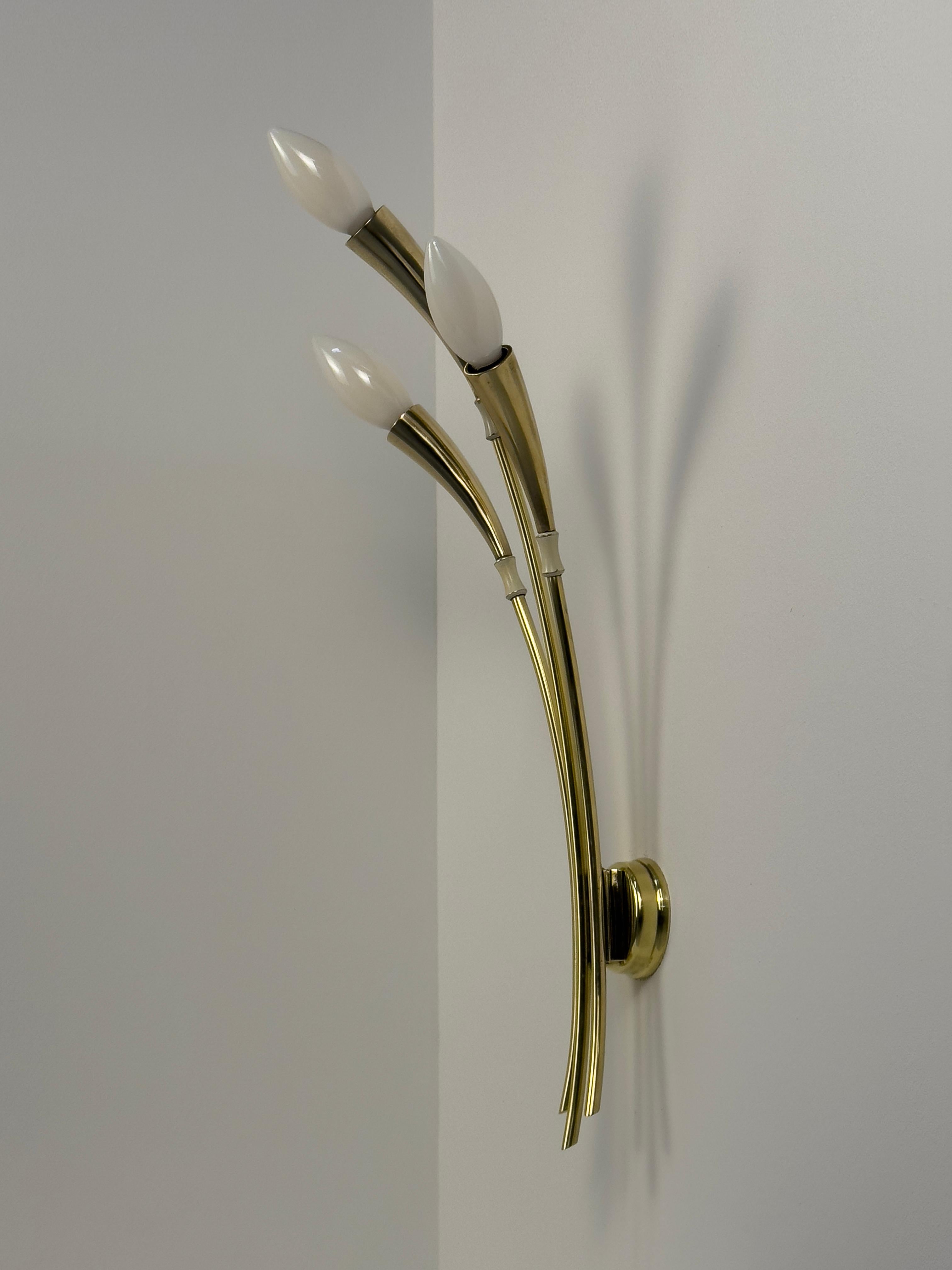 Mid-Century moderno Rara coppia di applique in ottone disegnate da Oscar Torlasco per Lumi, Italia anni '50. in vendita