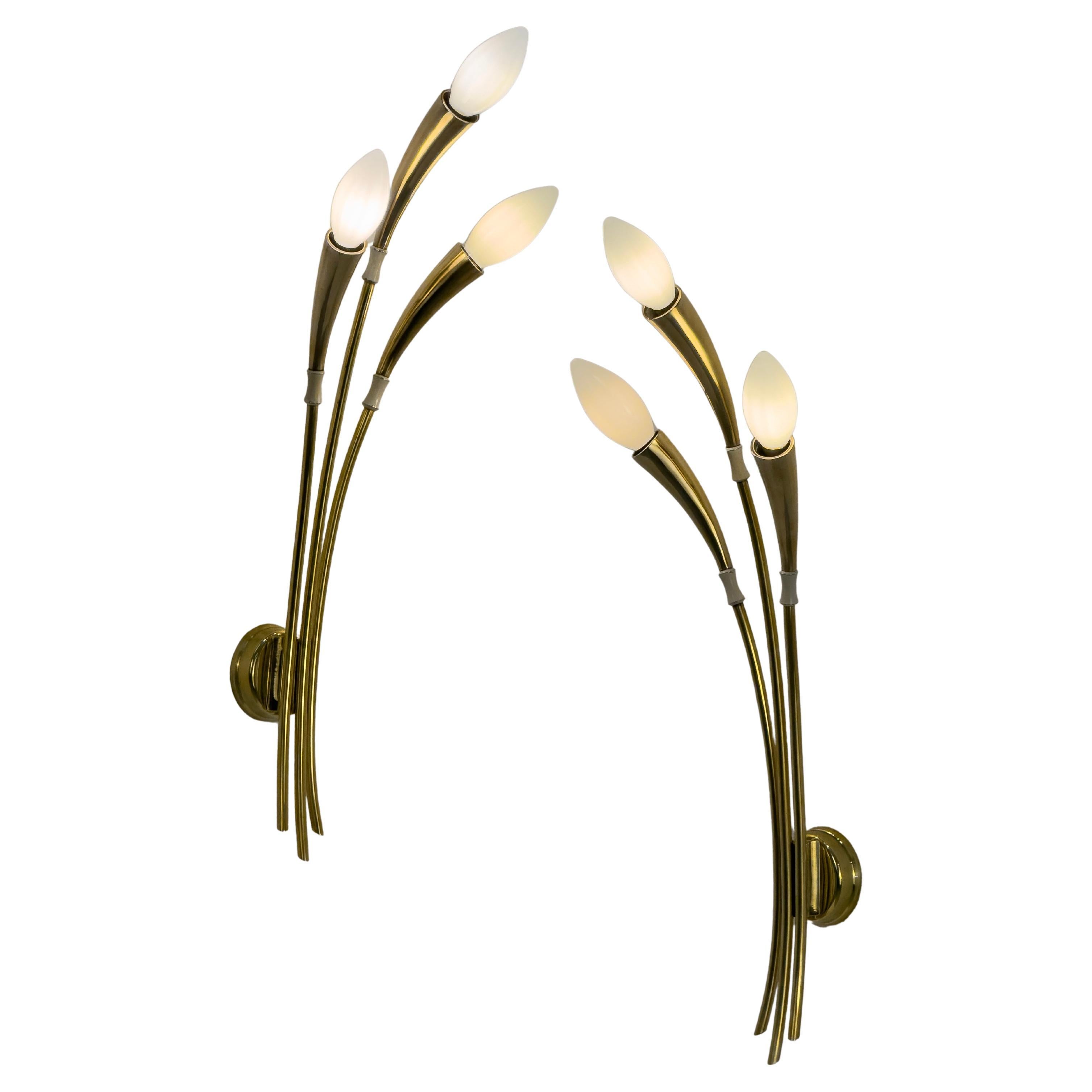 Rara coppia di applique in ottone disegnate da Oscar Torlasco per Lumi, Italia anni '50. in vendita