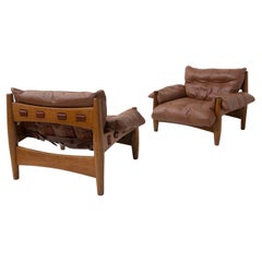 Rare Pair of Brazilian Armchairs Designed by Sergio Rodrigues in Leather