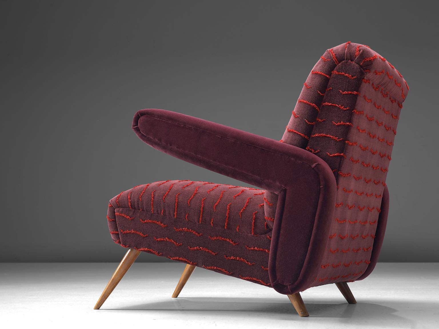 Fabric Rare Pair of Brazilian Armchairs Reupholstered in Luxurious Burgundy Velvets