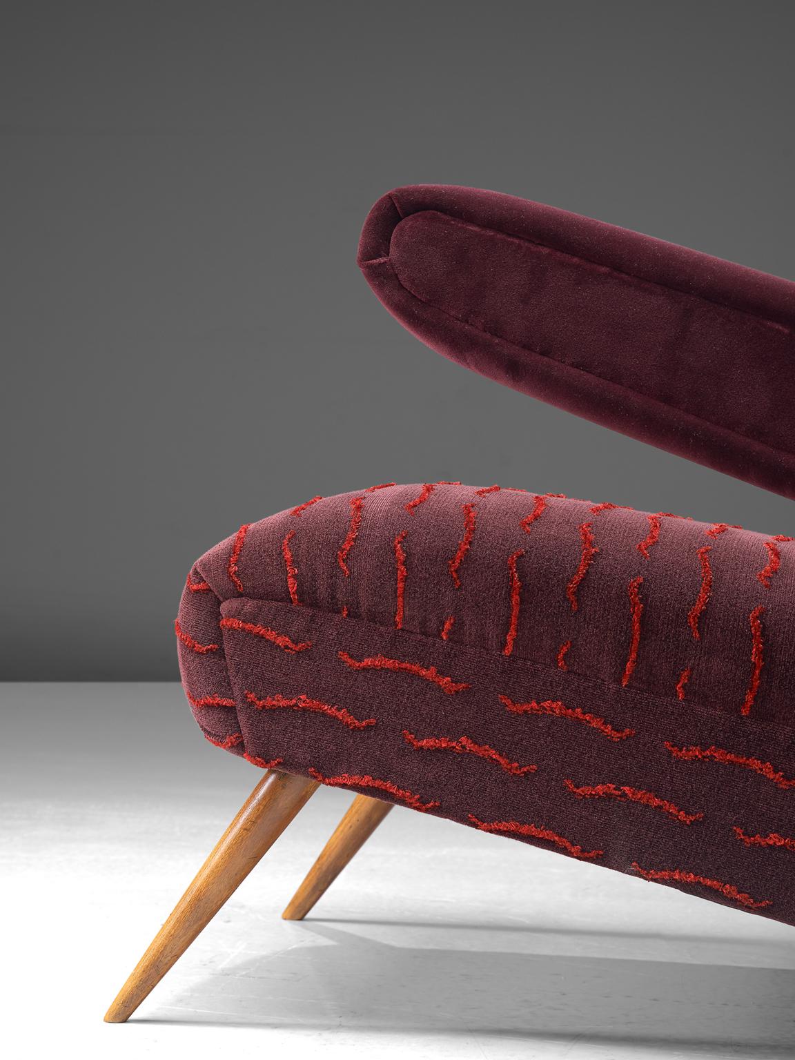 Rare Pair of Brazilian Armchairs Reupholstered in Luxurious Burgundy Velvets 1