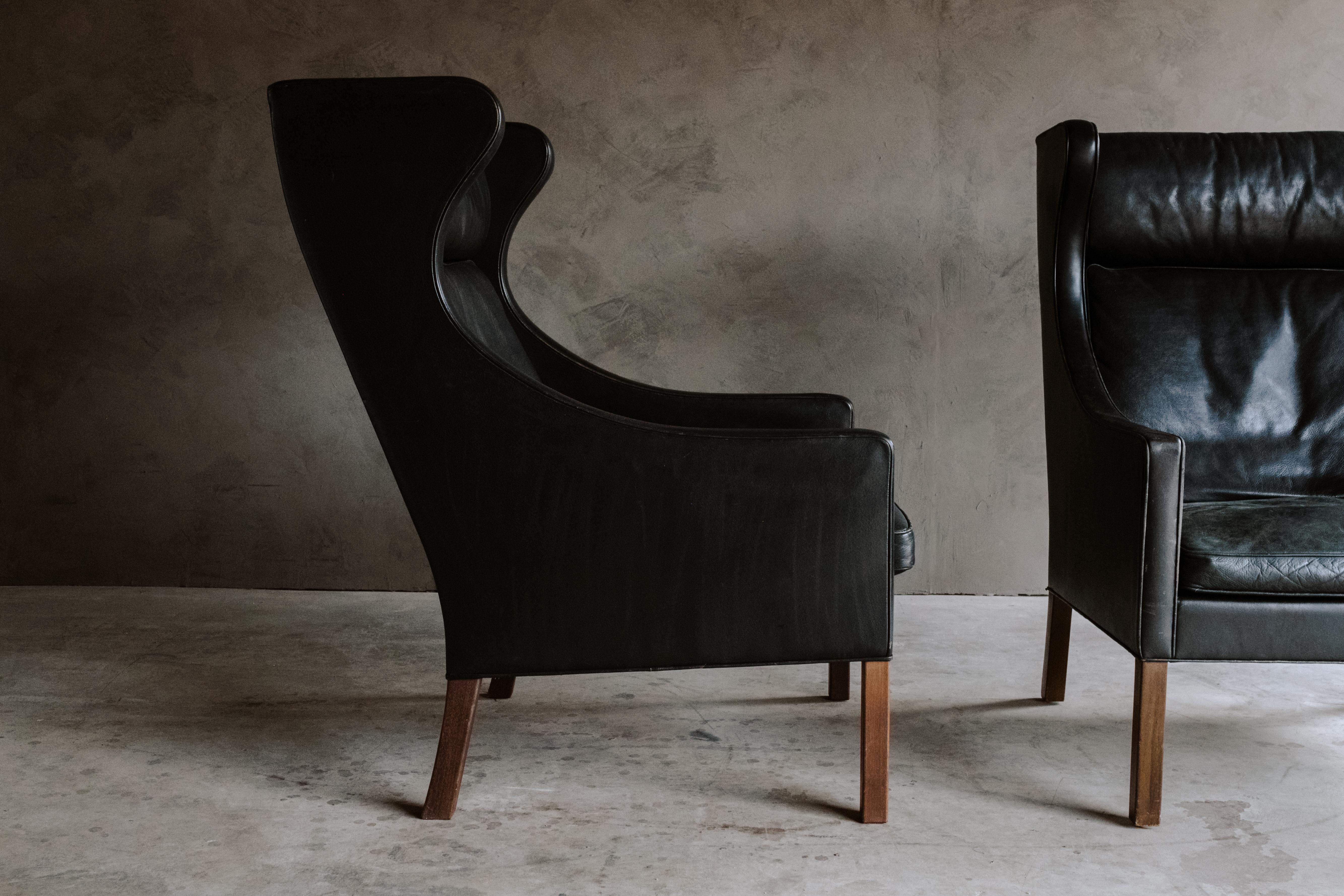 Rare Pair of Børge Mogensen Wingback Chairs, Denmark, 1970s In Good Condition In Nashville, TN