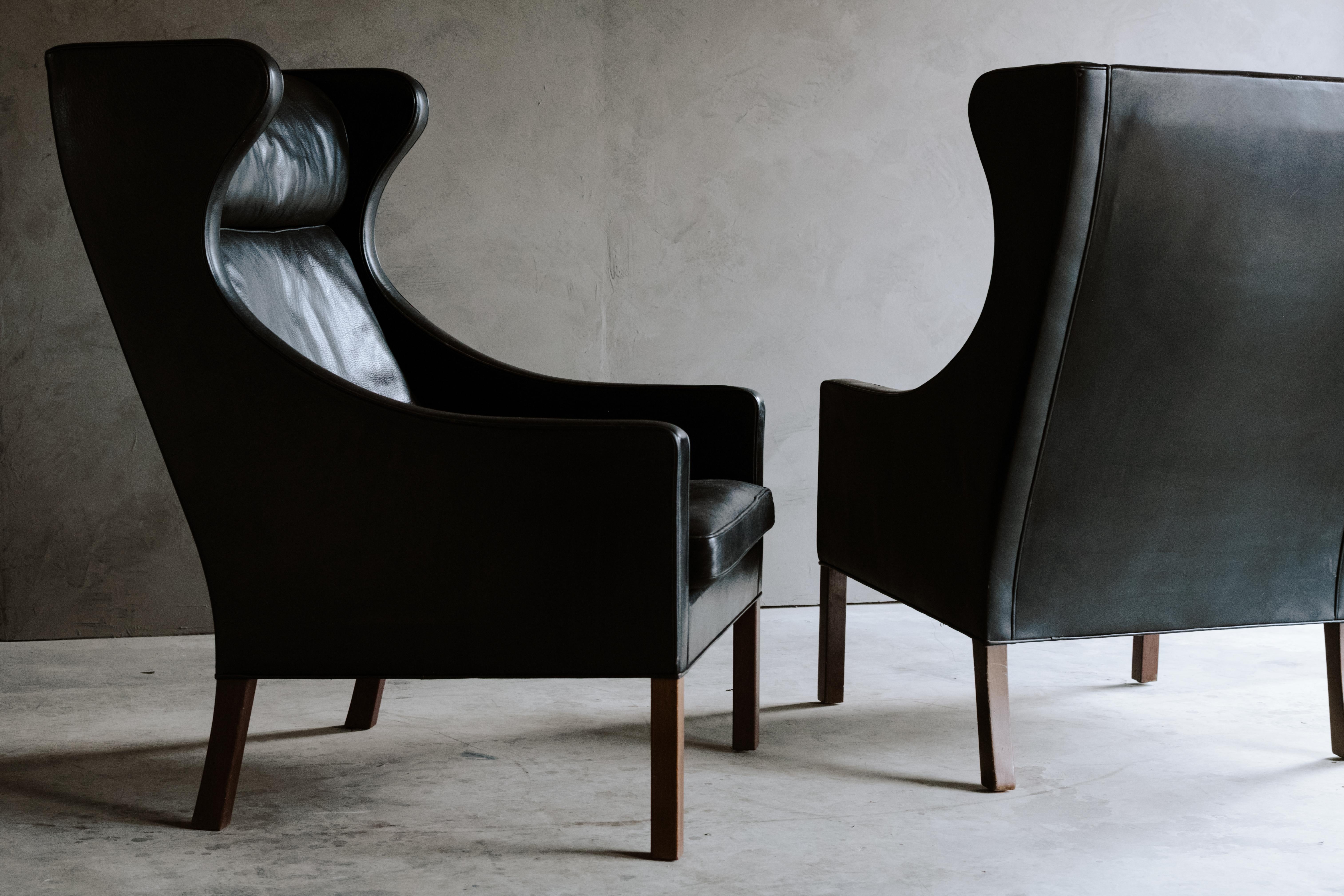 Rare Pair of Børge Mogensen Wingback Chairs, Denmark, 1970s 1