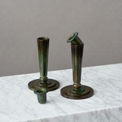 Seltenes Paar Art-Déco-Vasen und Kerzenständer aus Bronze von GAB, Schweden, 1930er Jahre