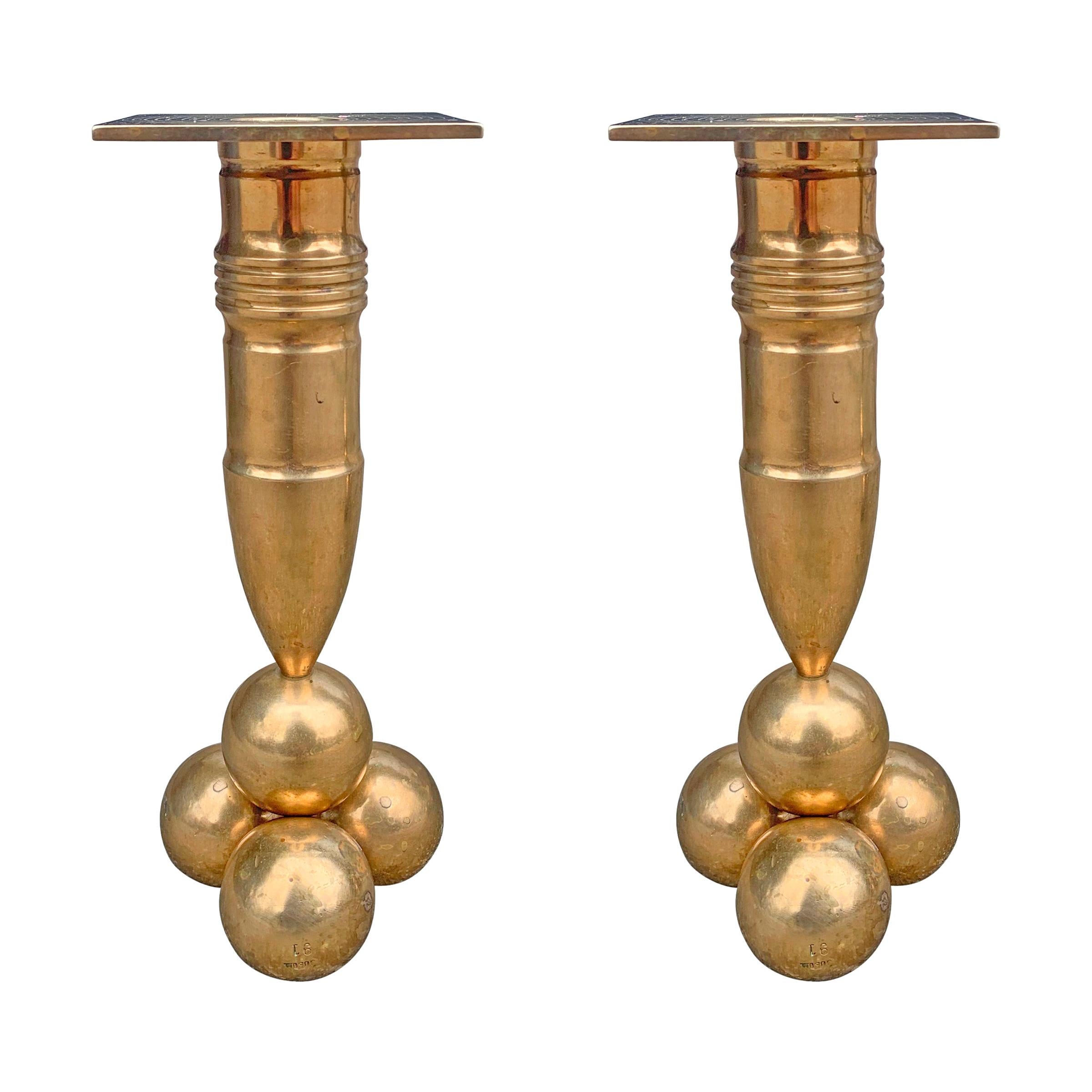 Rare Pair of Bronze Candlesticks by Gusum Mässing For Sale