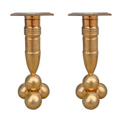 Used Rare Pair of Bronze Candlesticks by Gusum Mässing