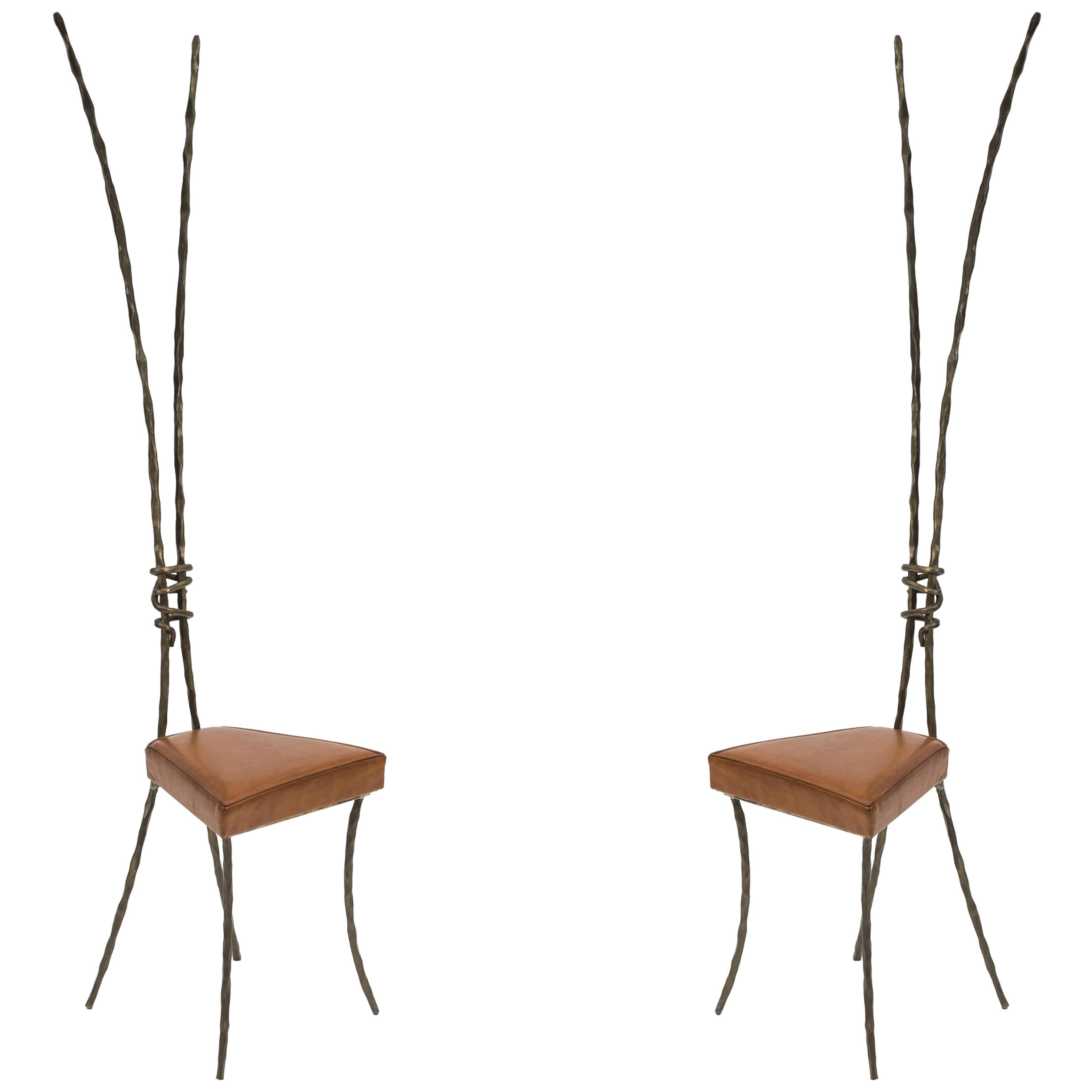 Rare Pair of Bronze Chairs Style of Franck Evennou