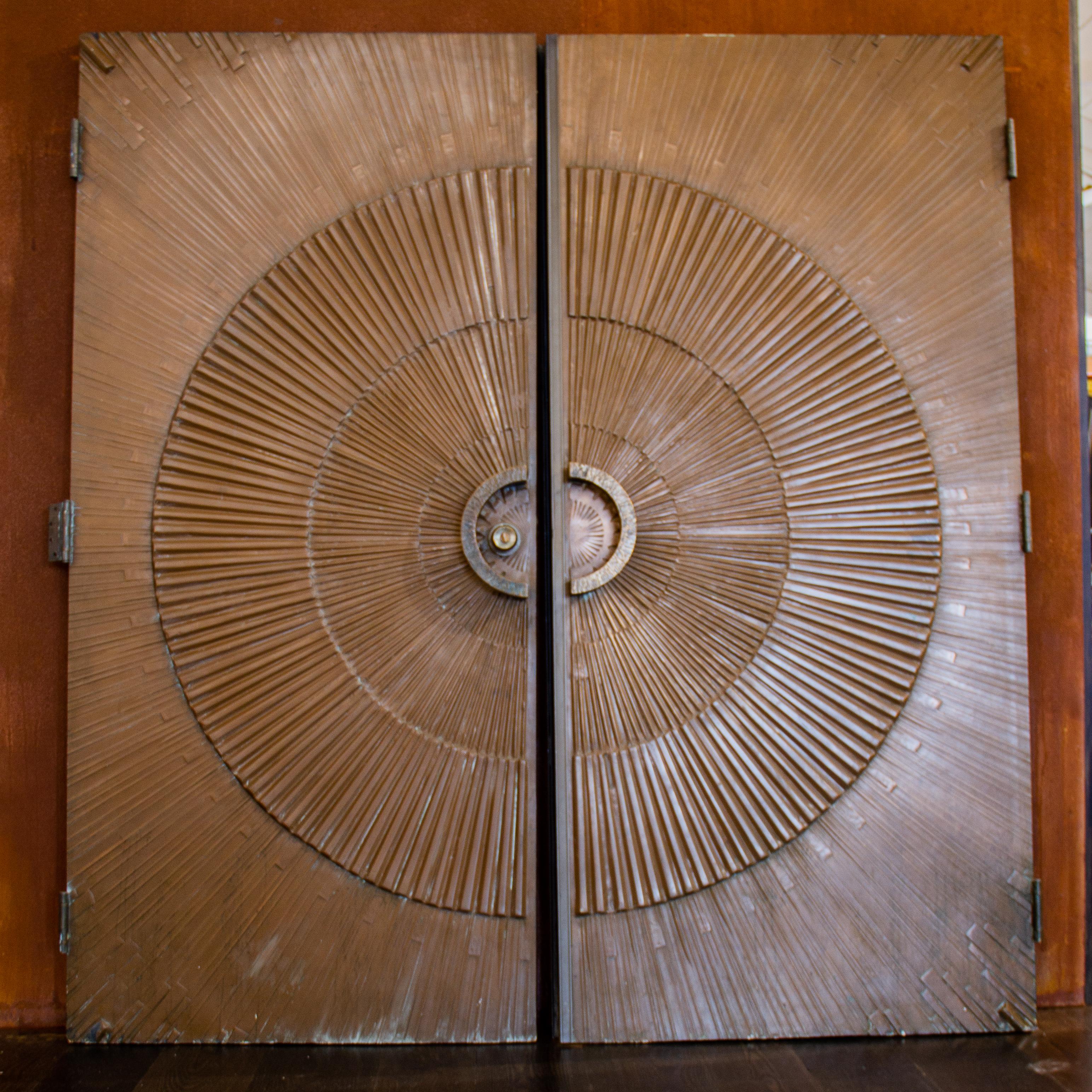 Rare Pair of Bronze Covered Sunburst Doors, 1971 2