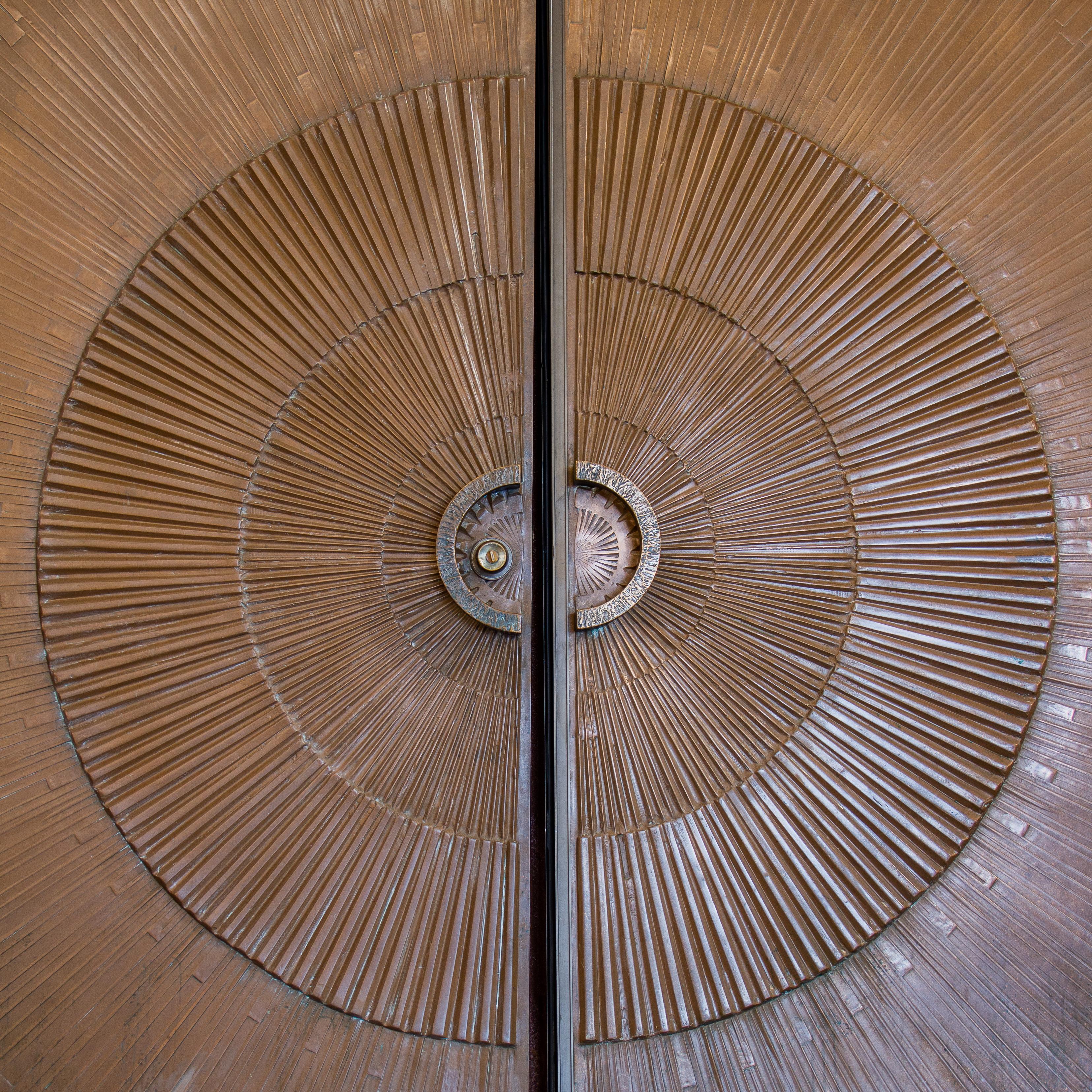 Brutalist Rare Pair of Bronze Covered Sunburst Doors, 1971