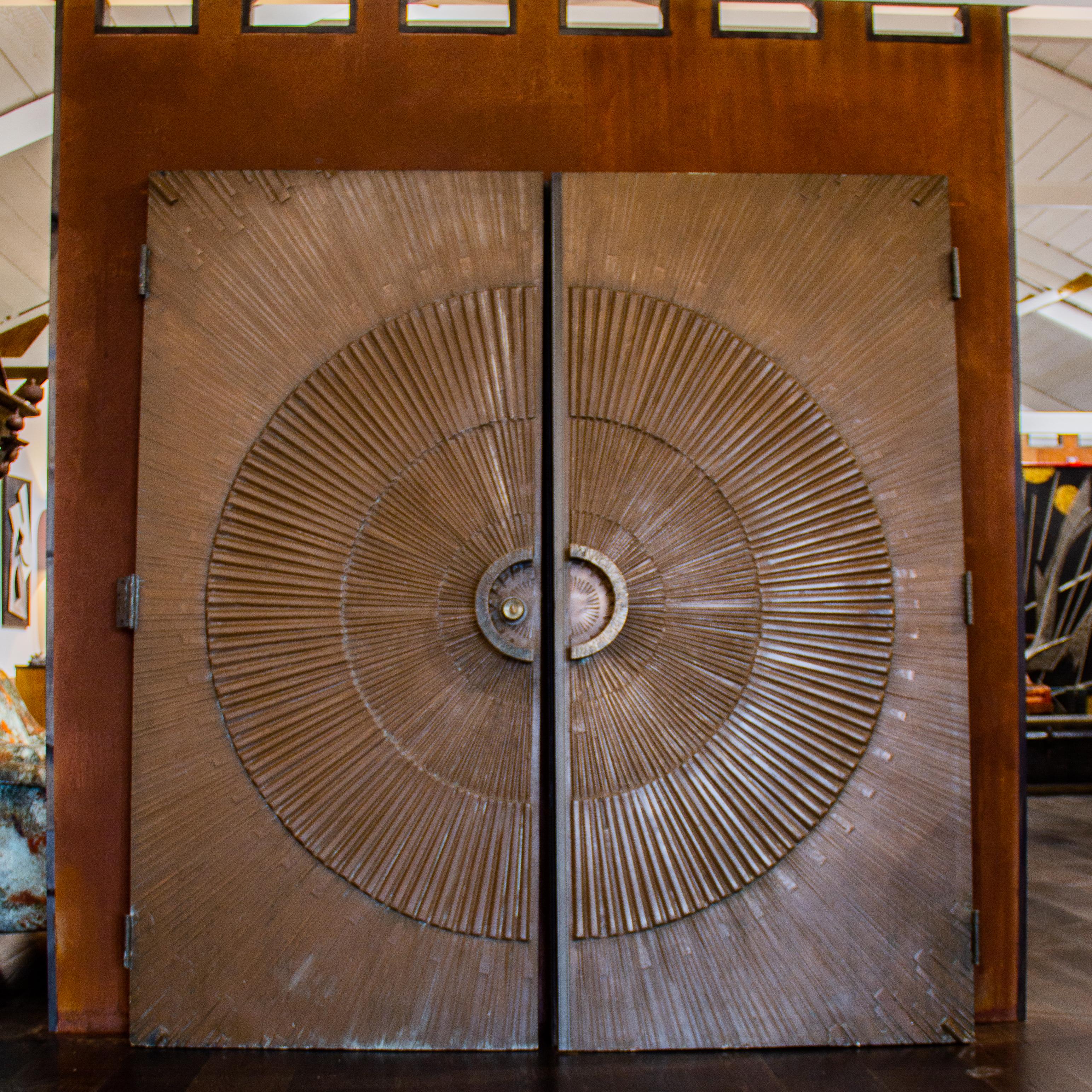 American Rare Pair of Bronze Covered Sunburst Doors, 1971 For Sale