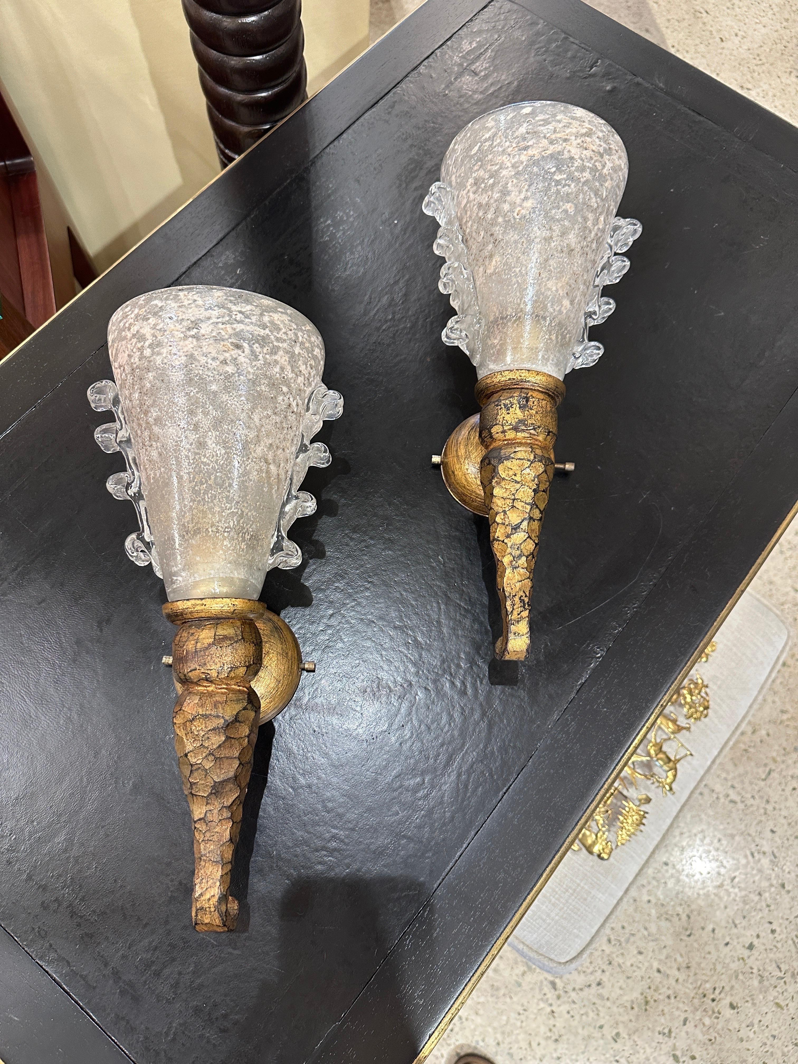 Raro Par de Apliques de Bronce y Cristal de Murano Estilo Brutal de Banci Firenze en venta 4