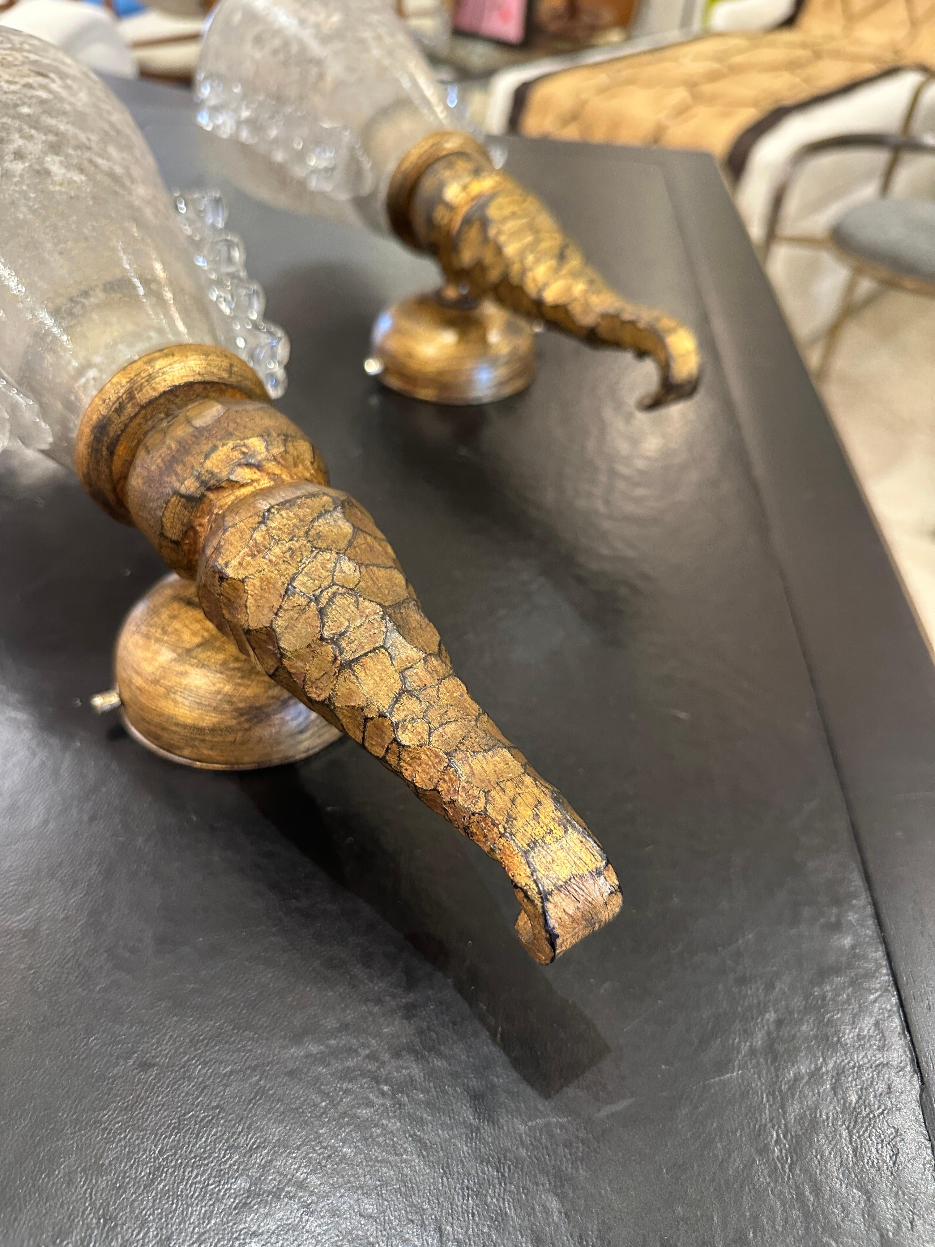 Raro Par de Apliques de Bronce y Cristal de Murano Estilo Brutal de Banci Firenze Brutalista en venta