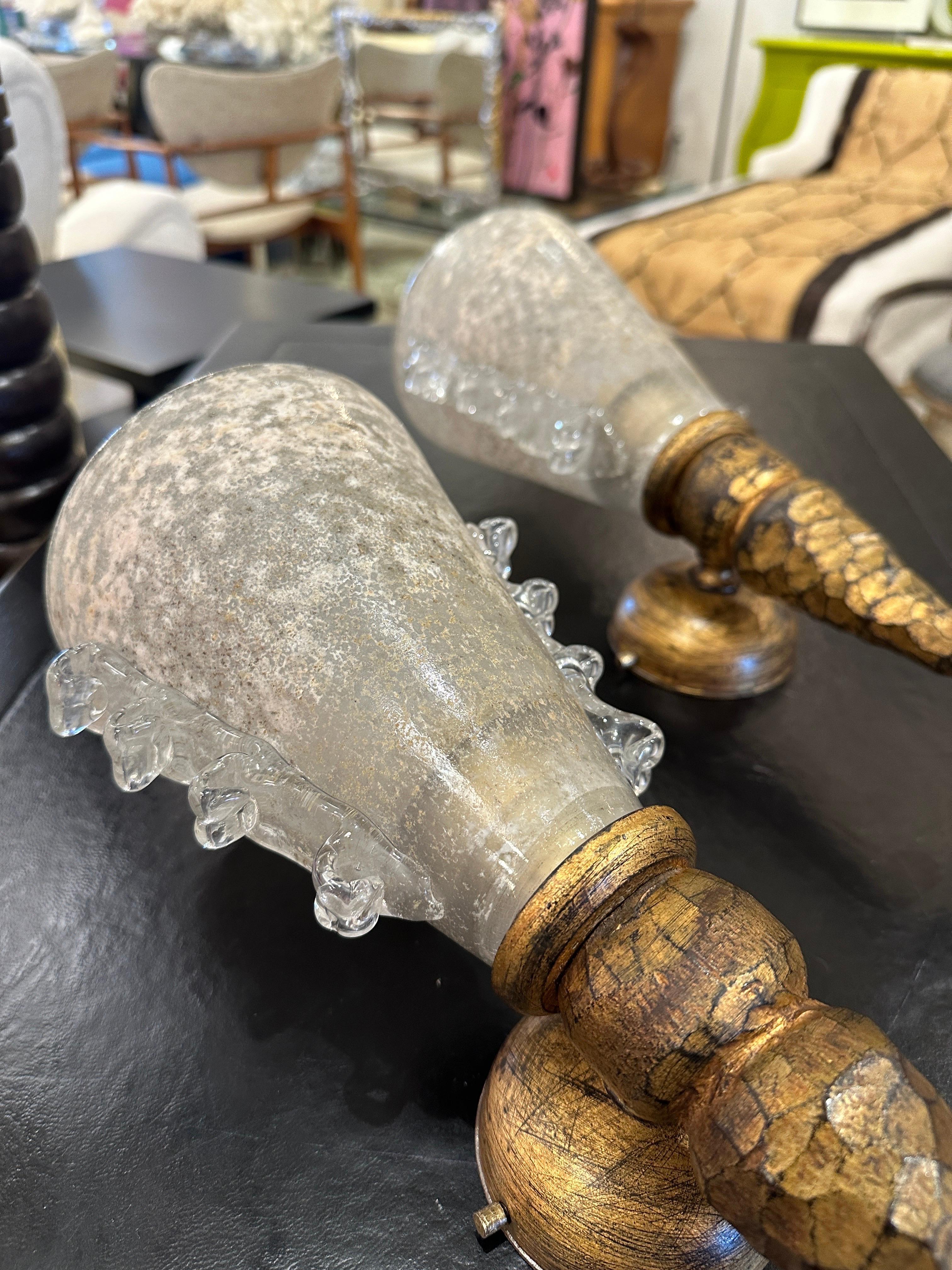 Raro Par de Apliques de Bronce y Cristal de Murano Estilo Brutal de Banci Firenze en venta 3