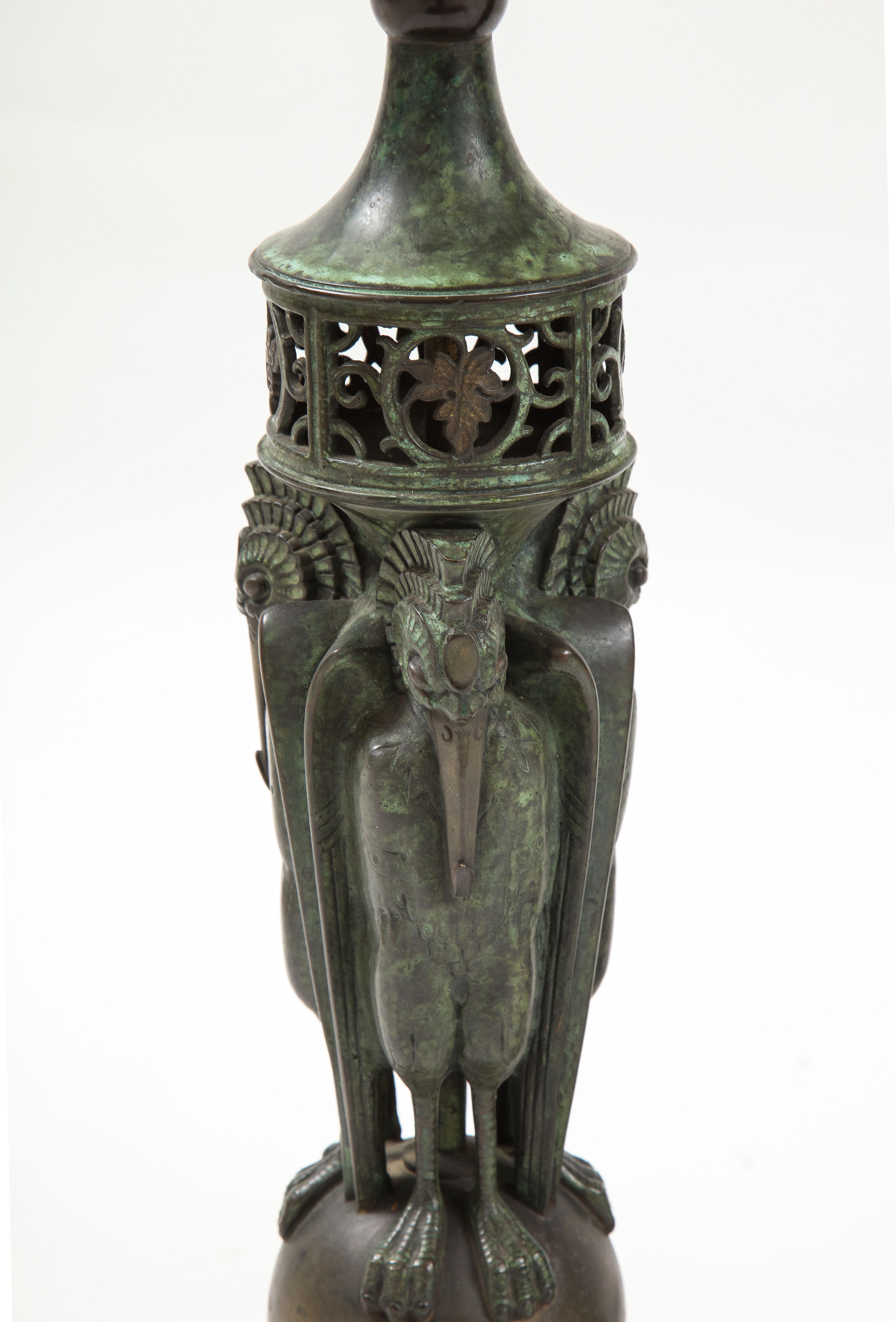 Rare Pair of Bronze Patinated Table Lamp by  Oscar Bruno Bach 3