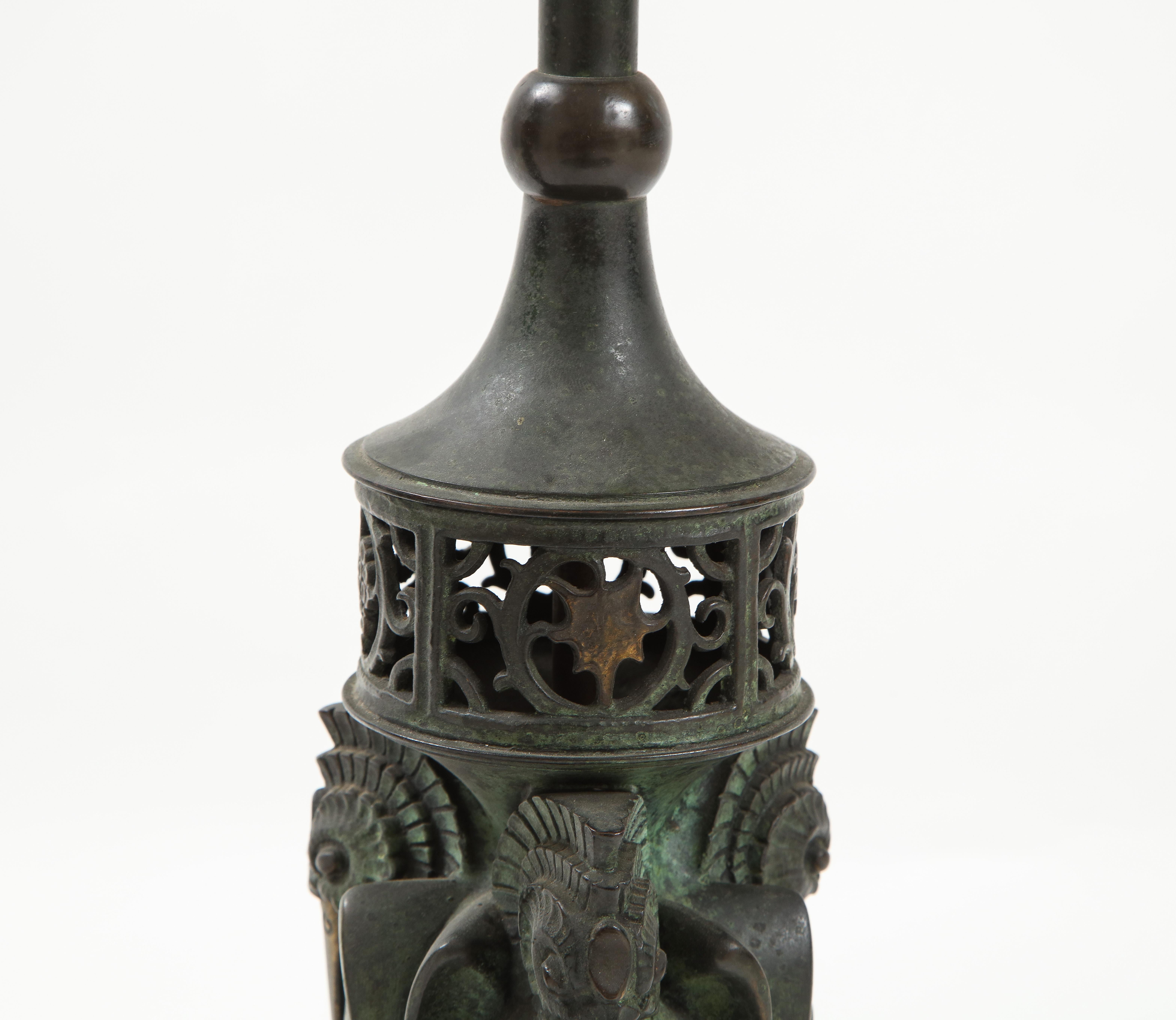 Rare Pair of Bronze Patinated Table Lamp by  Oscar Bruno Bach 4