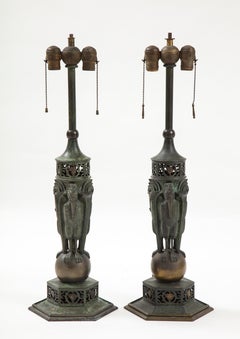 Rare Pair of Bronze Patinated Table Lamp by  Oscar Bruno Bach
