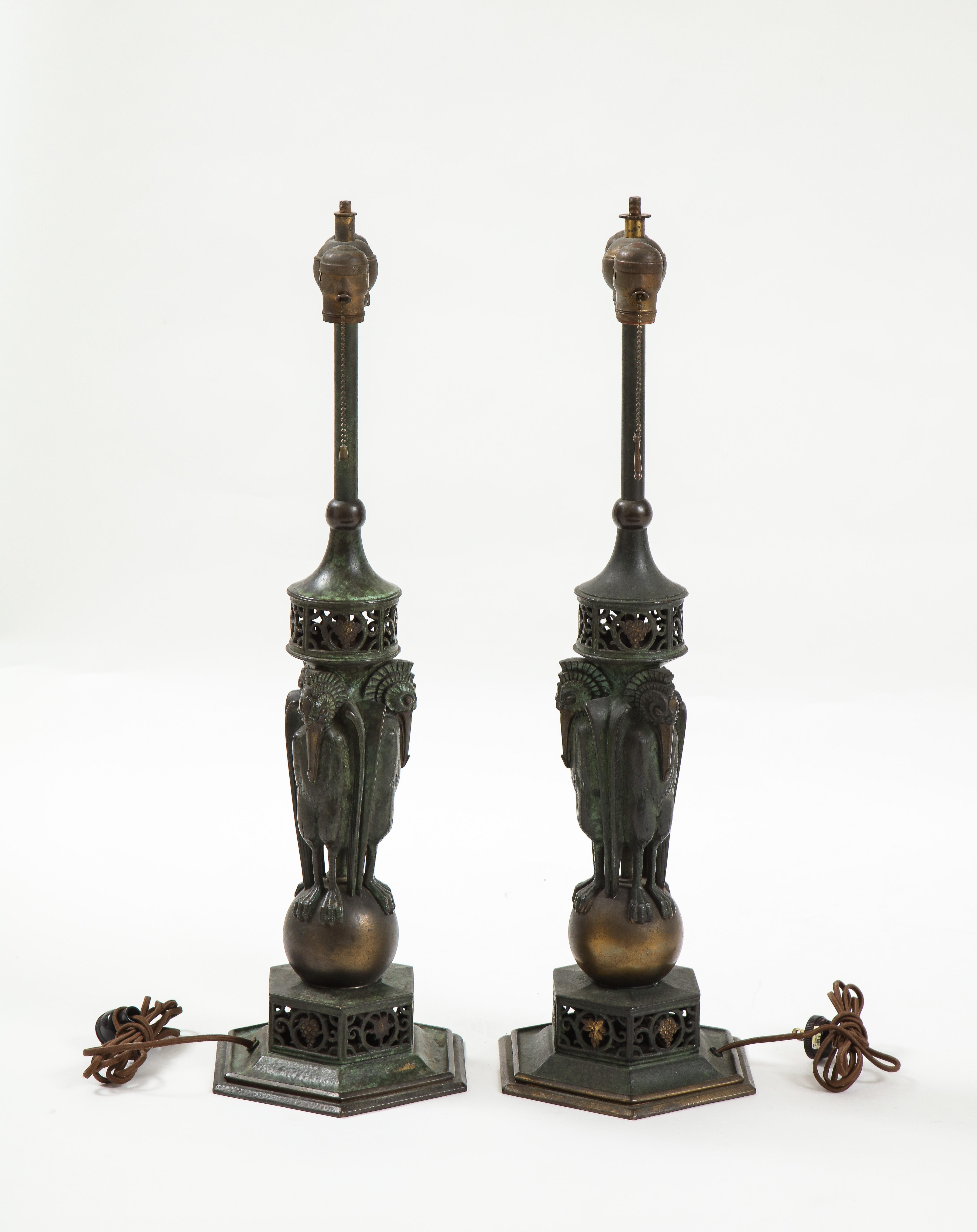 Rare Pair of Bronze Patinated Table Lamp by  Oscar Bruno Bach  In Good Condition In Montreal, QC