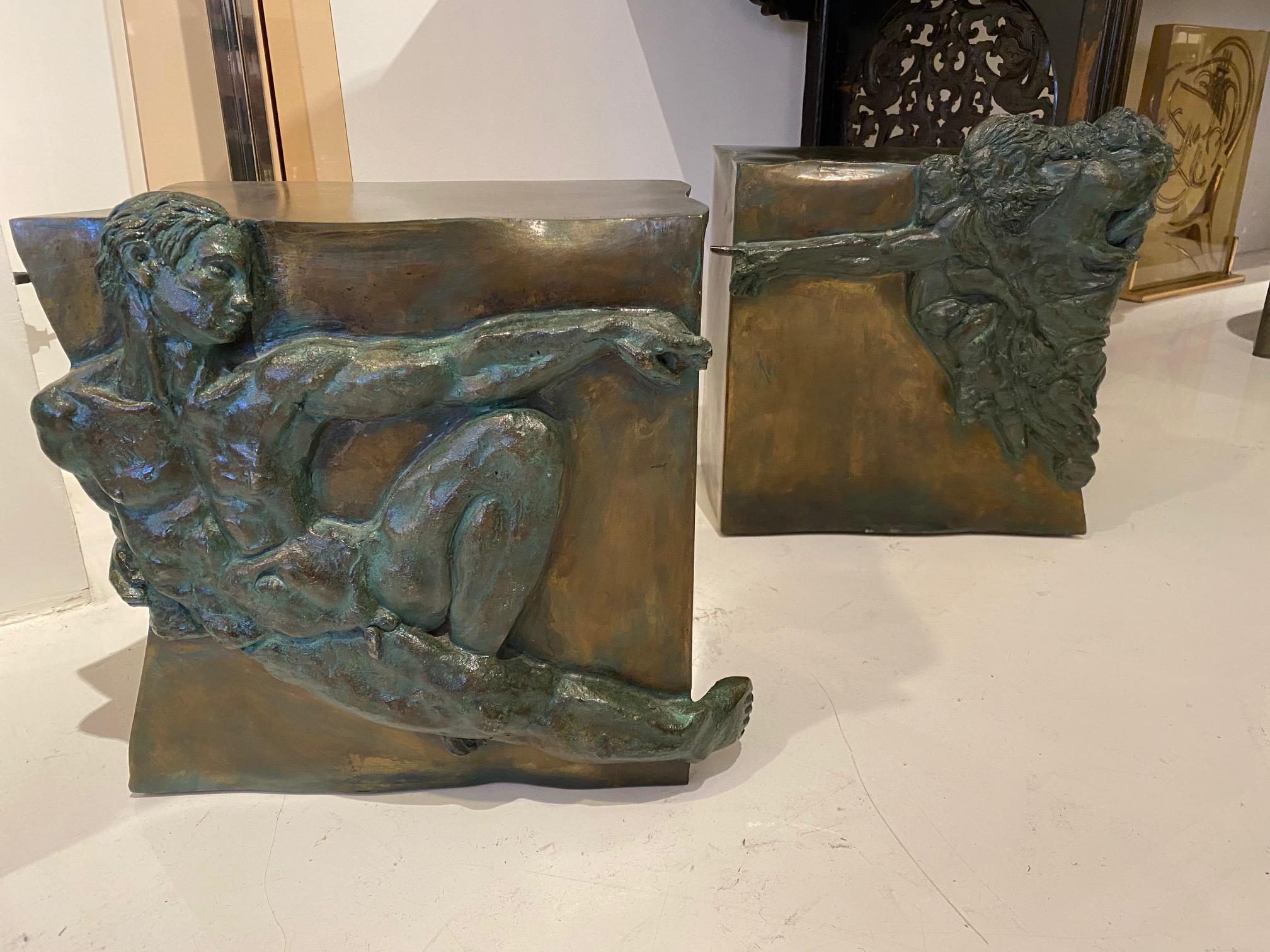 Rare Pair of Bronze Side Tables by Philip & Kelvin Laverne, 