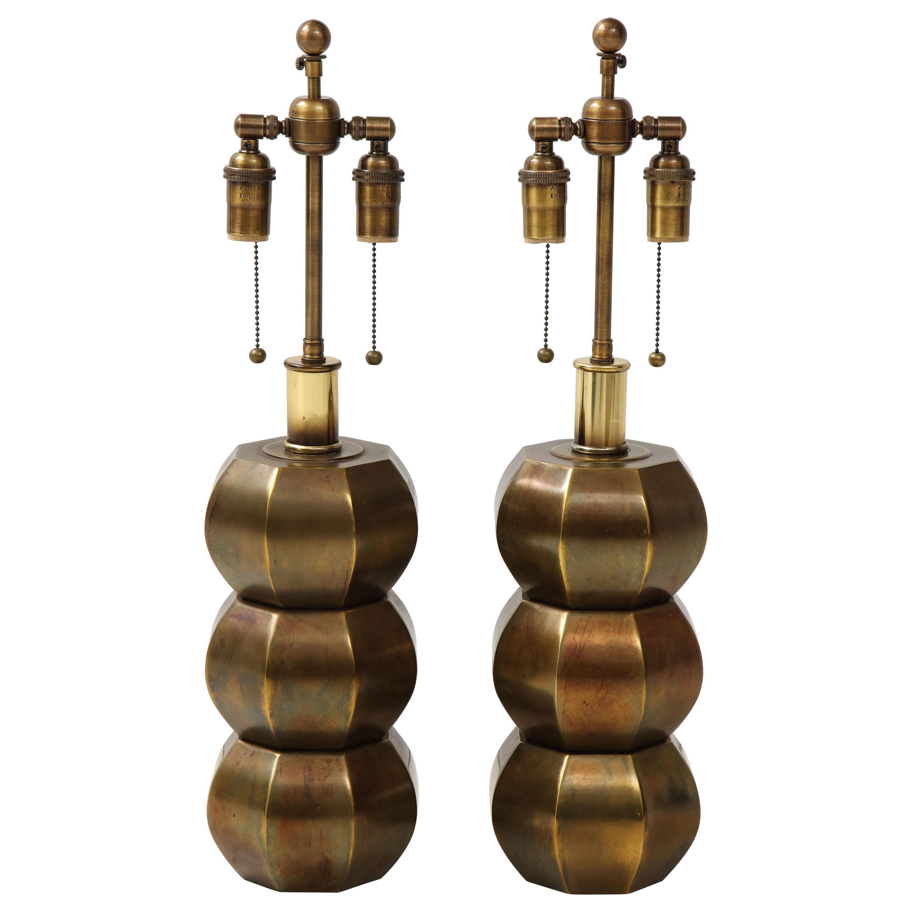 Rare Pair of Bronzed Sphere Lamps by Westwood Industries