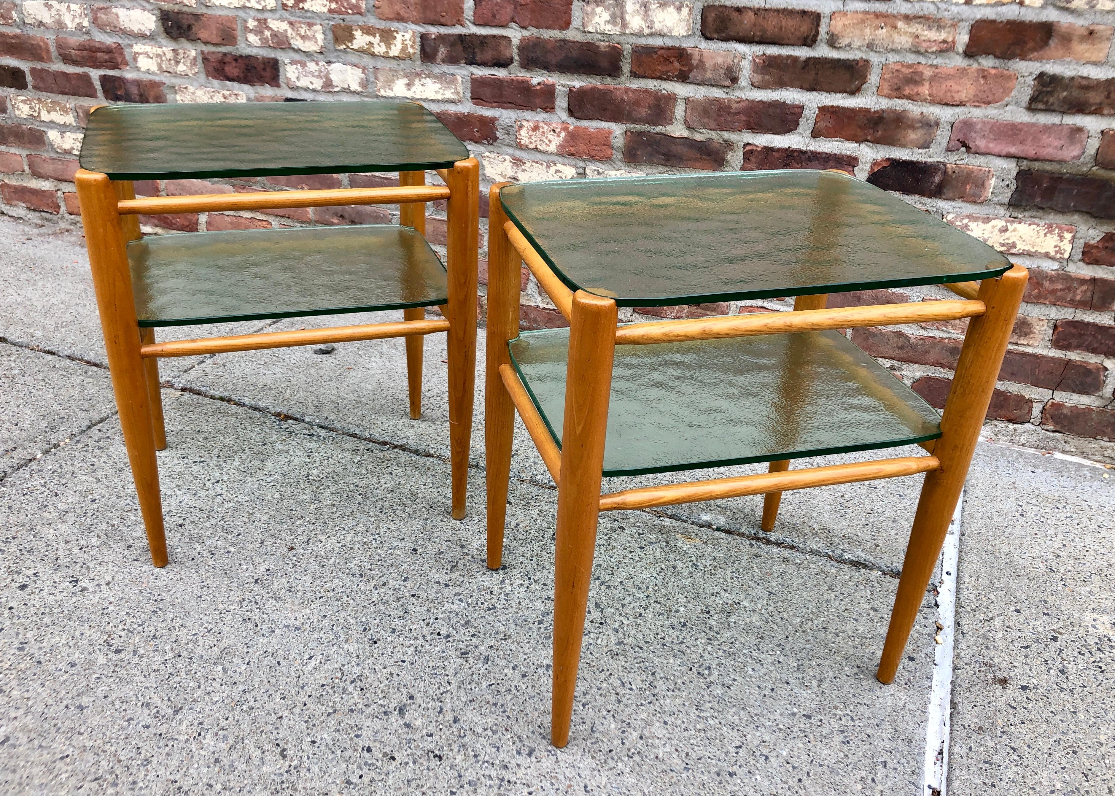 Rare Pair of Bruno Mathsson Oak and Glass Side Tables 5