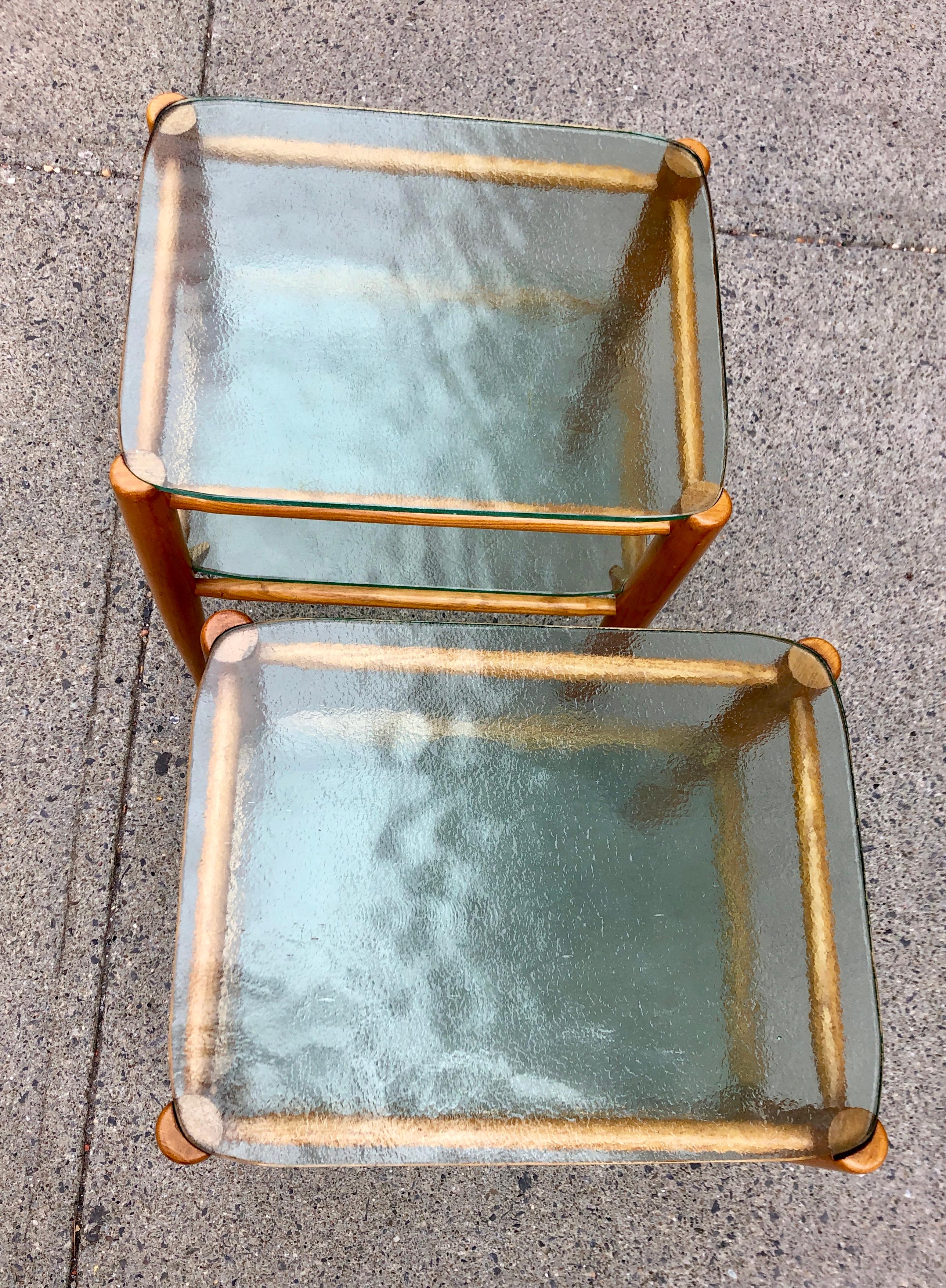 Swedish Rare Pair of Bruno Mathsson Oak and Glass Side Tables