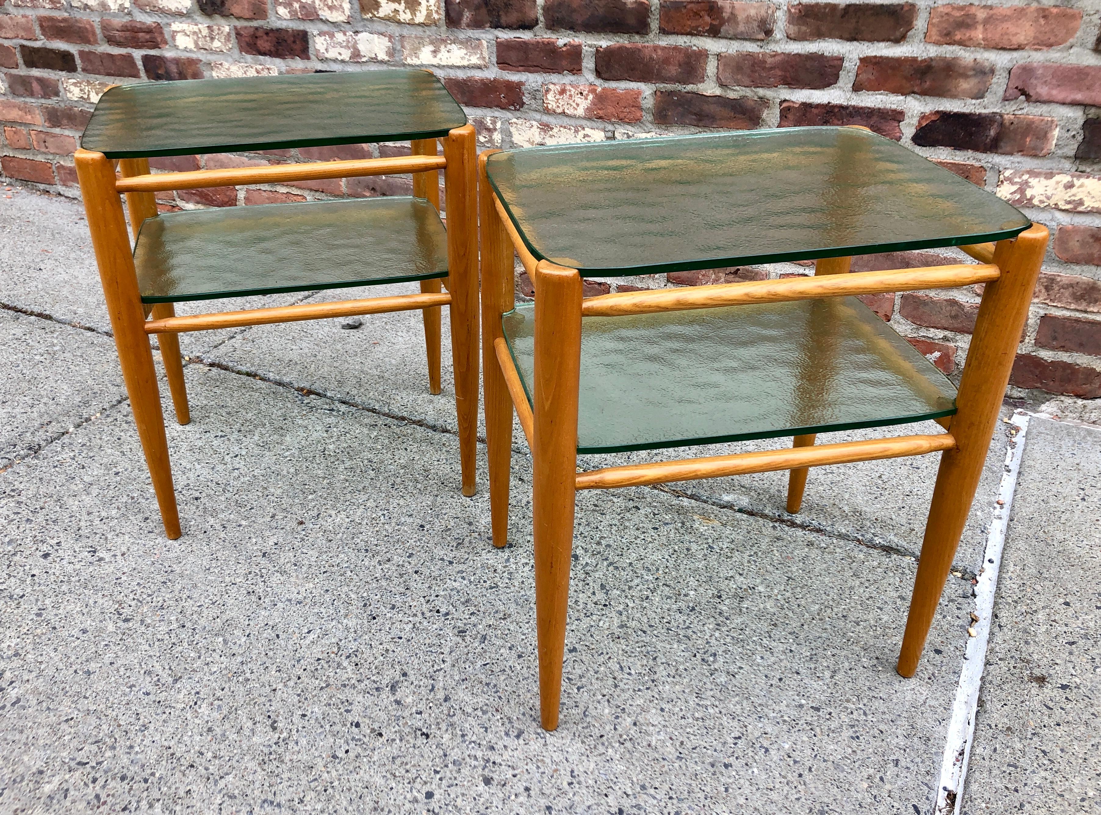Rare Pair of Bruno Mathsson Oak and Glass Side Tables 1