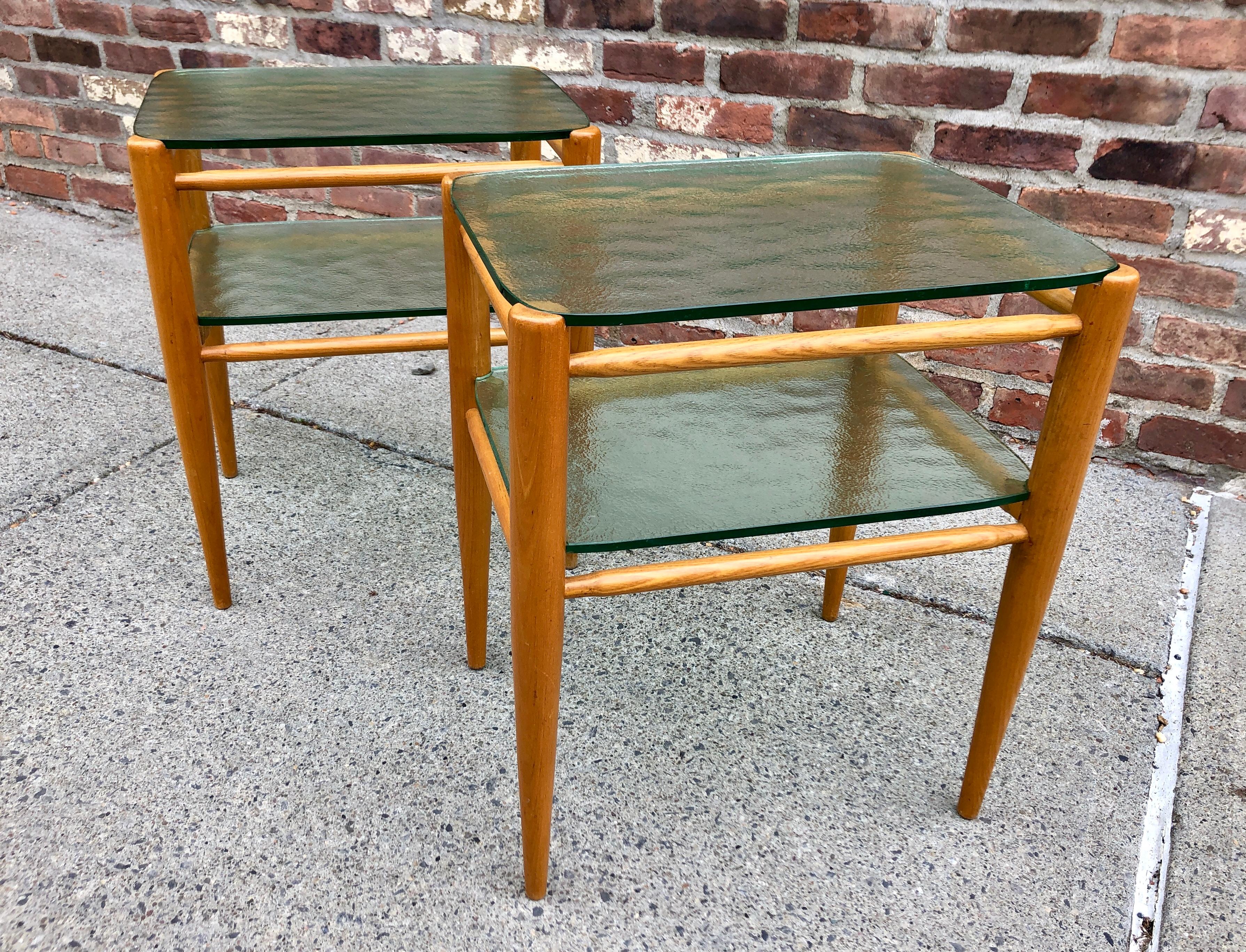 Rare Pair of Bruno Mathsson Oak and Glass Side Tables 2