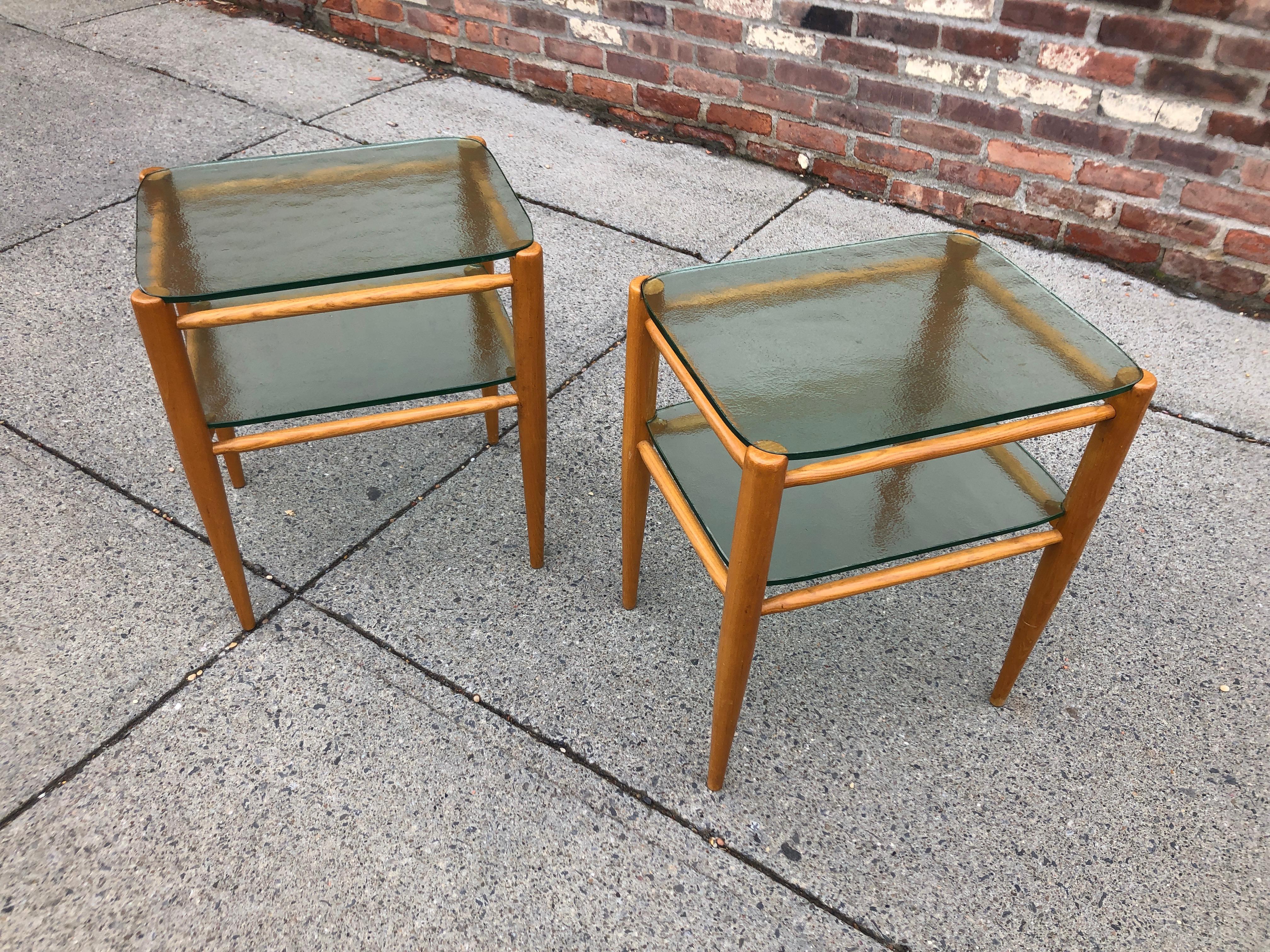 Rare Pair of Bruno Mathsson Oak and Glass Side Tables 3