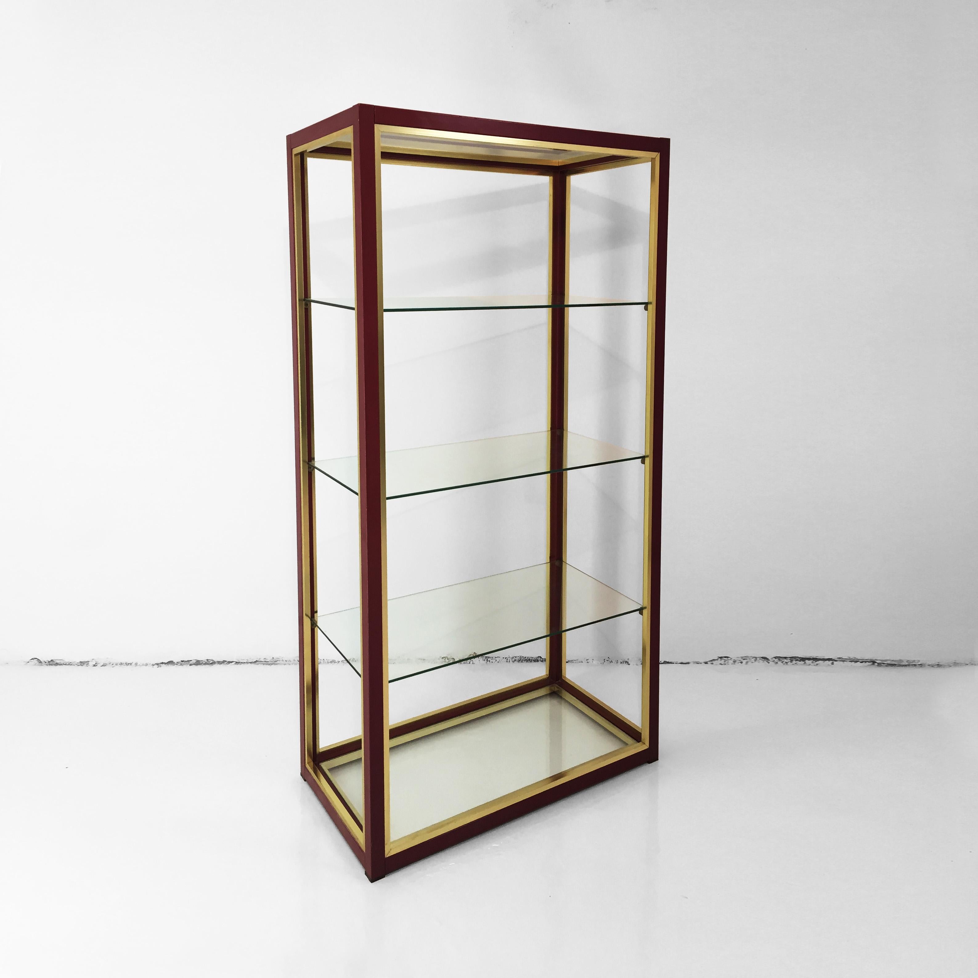 Powder-Coated Rare Pair of Burgundy Brass Renato Zevi Étagères Shelves Display Regency